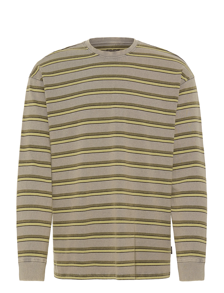 Blend - BHKARSYN WASH STRIPE L/S TEE - långärmade t-shirts - gray matter - 1