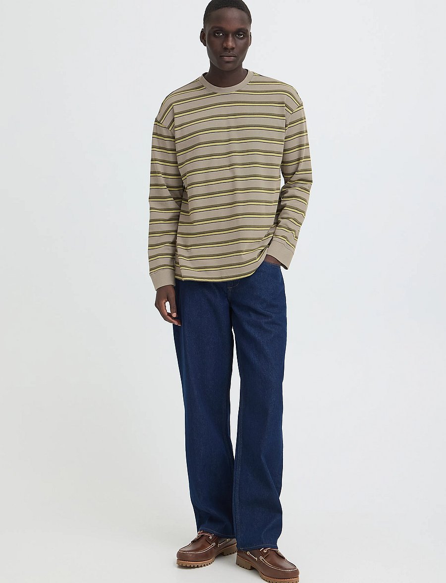 Blend - BHKARSYN WASH STRIPE L/S TEE - långärmade t-shirts - gray matter - 0