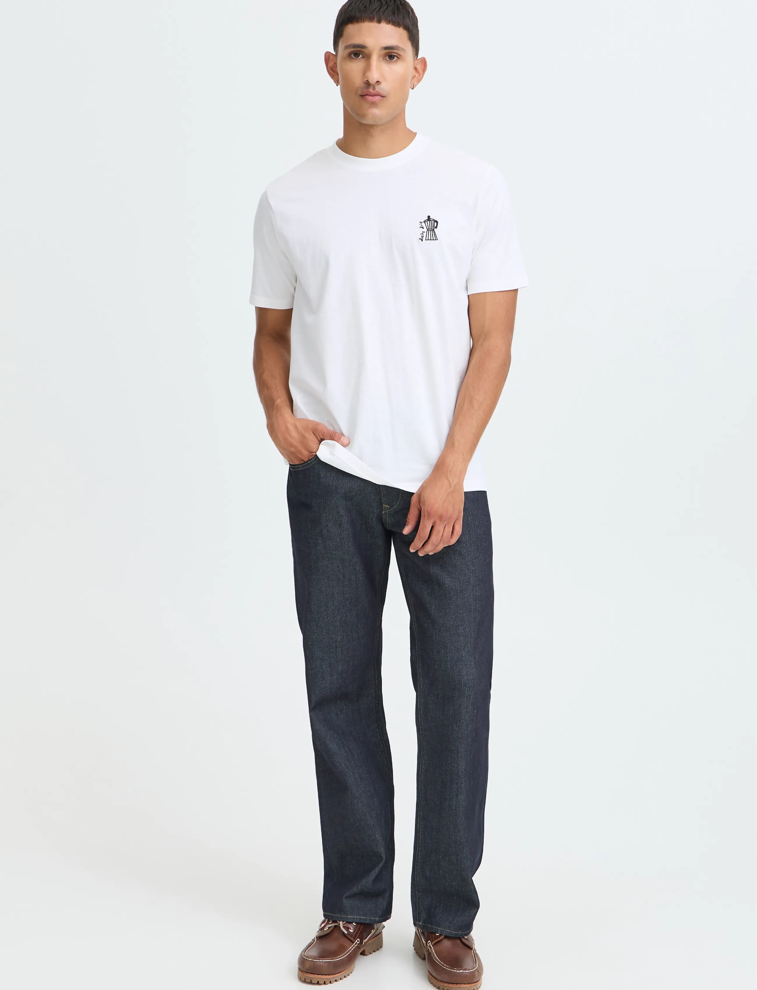 Blend BHKAZ S/S EMB TEE - Clothing - SNOW WHITE COFFEE / cream