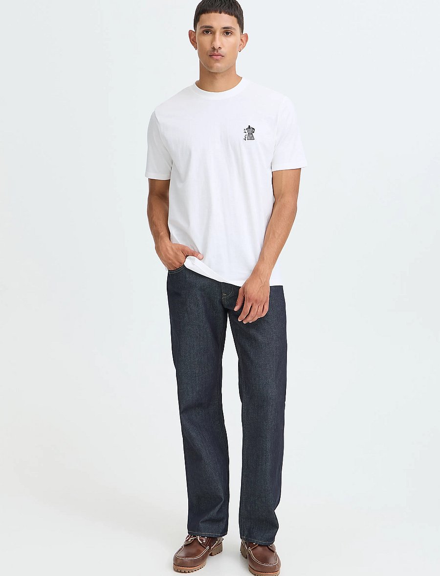 Blend - BHKAZ S/S EMB TEE - short-sleeved t-shirts - snow white coffee - 0