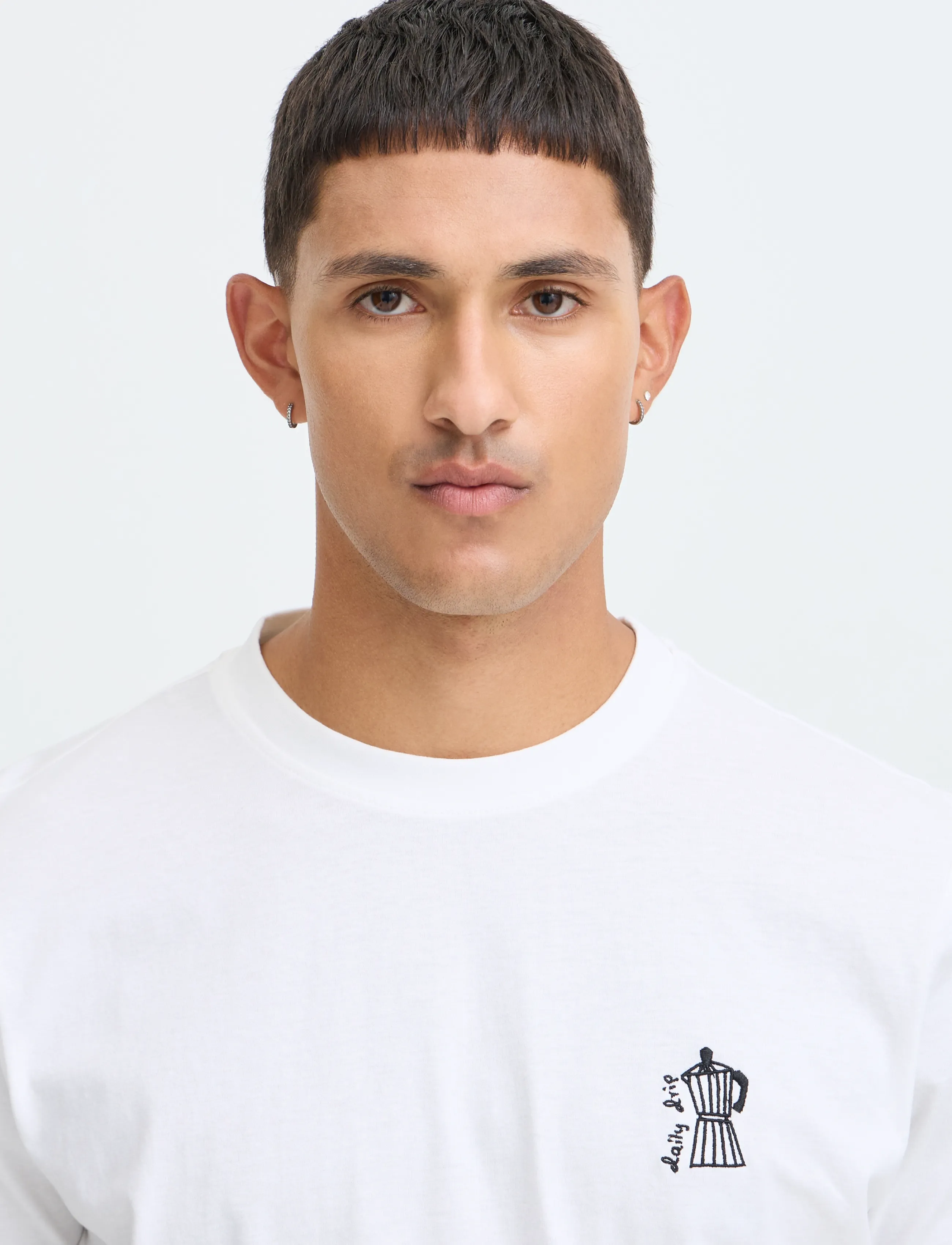 Blend - BHKAZ S/S EMB TEE - short-sleeved t-shirts - snow white coffee - 4