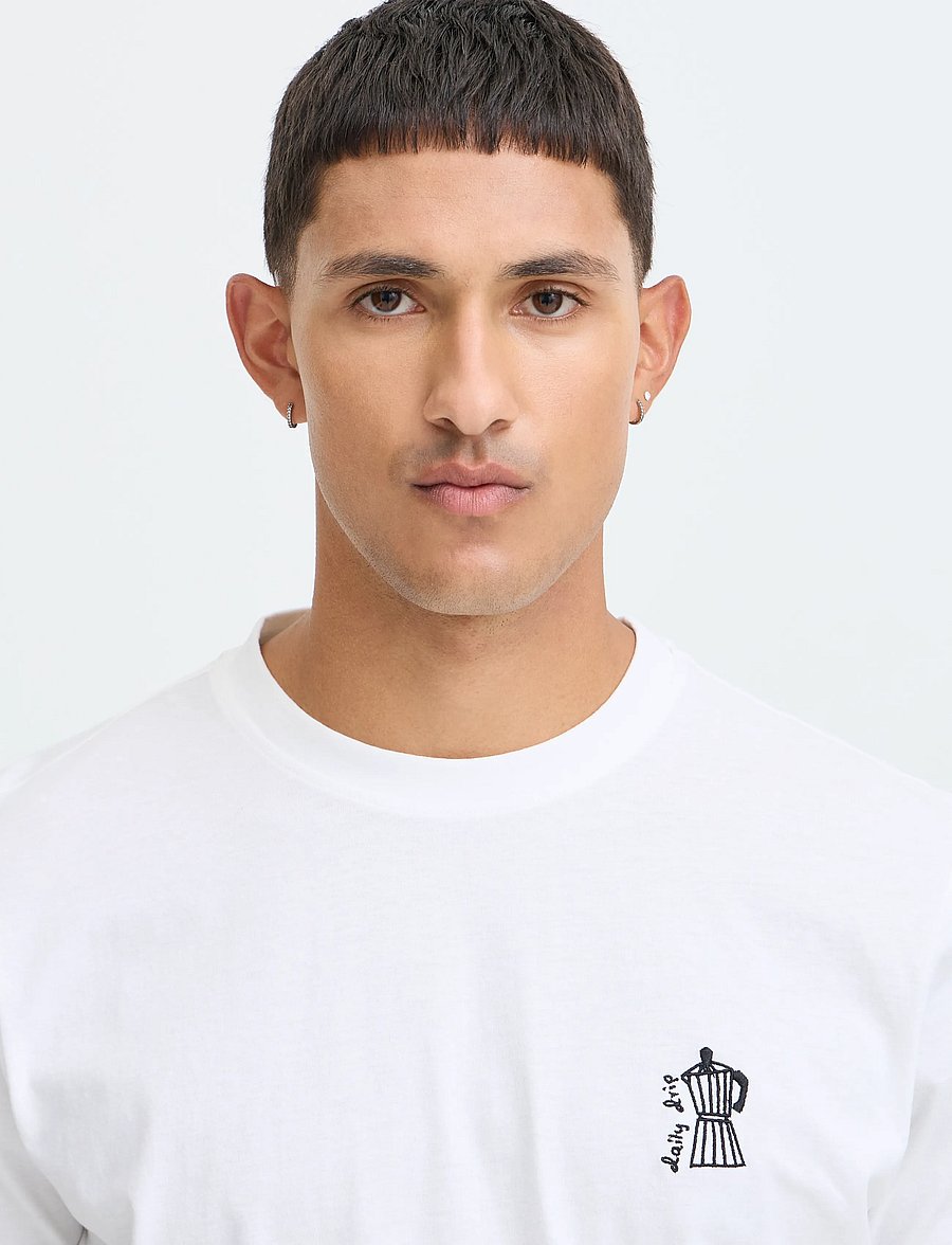 Blend - BHKAZ S/S EMB TEE - short-sleeved t-shirts - snow white coffee - 4