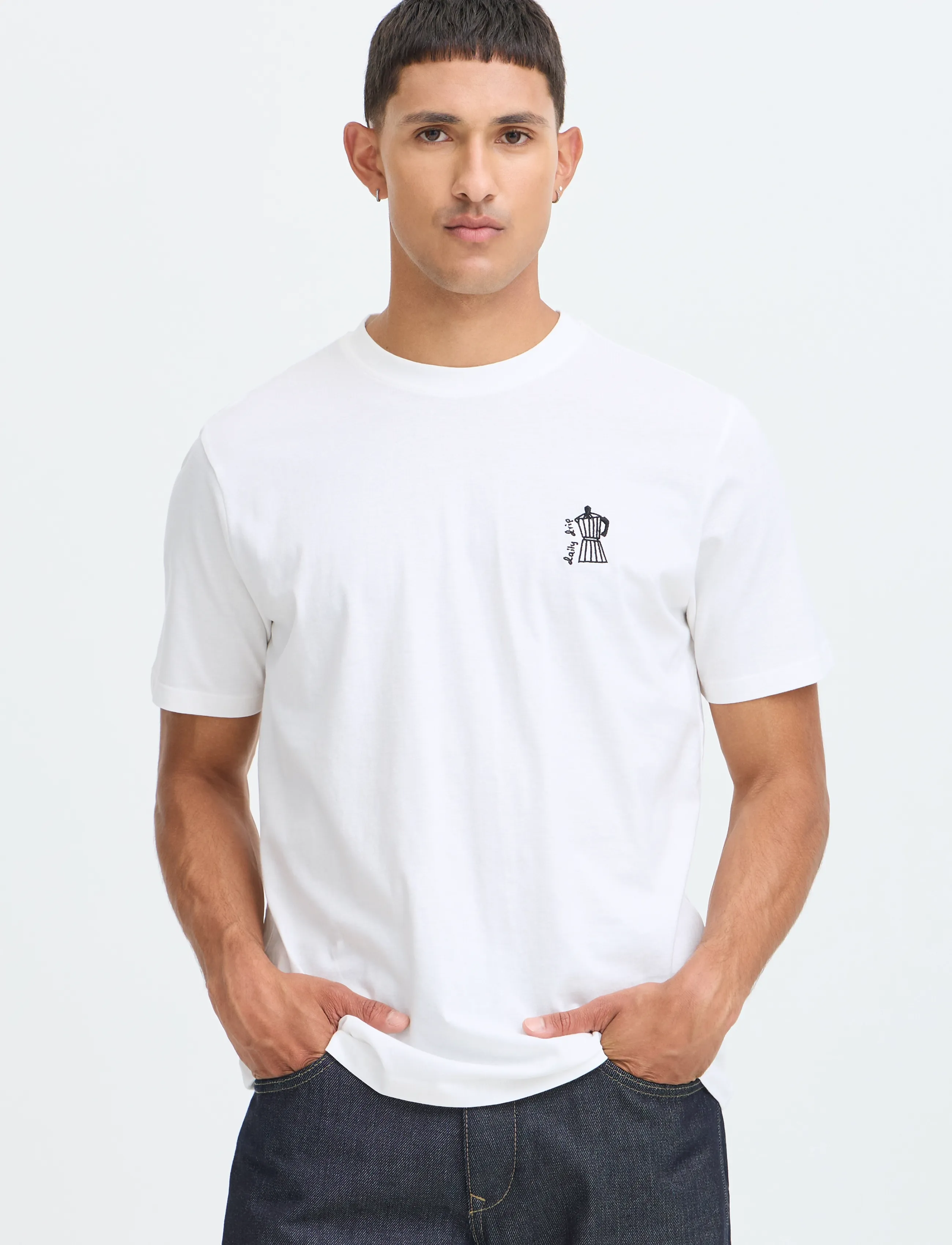 Blend - BHKAZ S/S EMB TEE - short-sleeved t-shirts - snow white coffee - 5