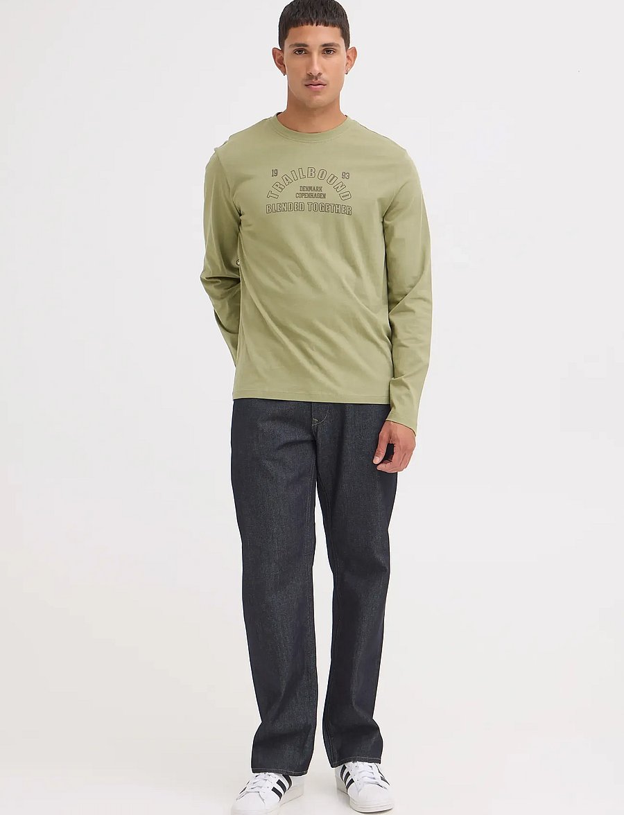 Blend - BHLANDON L/S LOGO TEE - langærmede t-shirts - oil green - 0