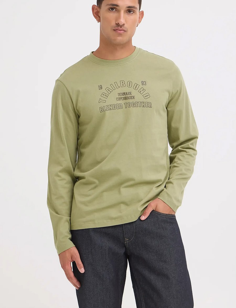 Blend - BHLANDON L/S LOGO TEE - langærmede t-shirts - oil green - 5