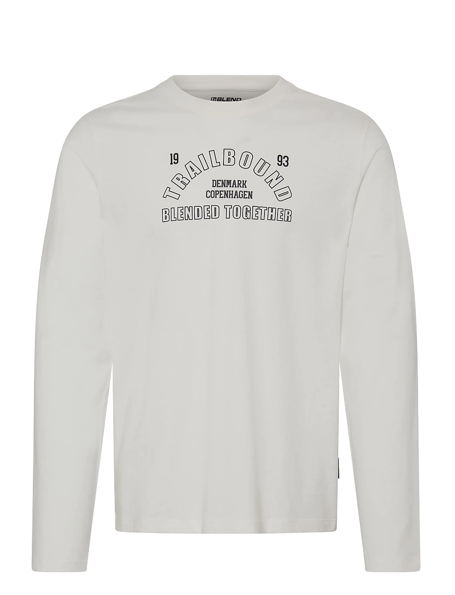 Blend - BHLANDON L/S LOGO TEE - langærmede t-shirts - snow white - 1