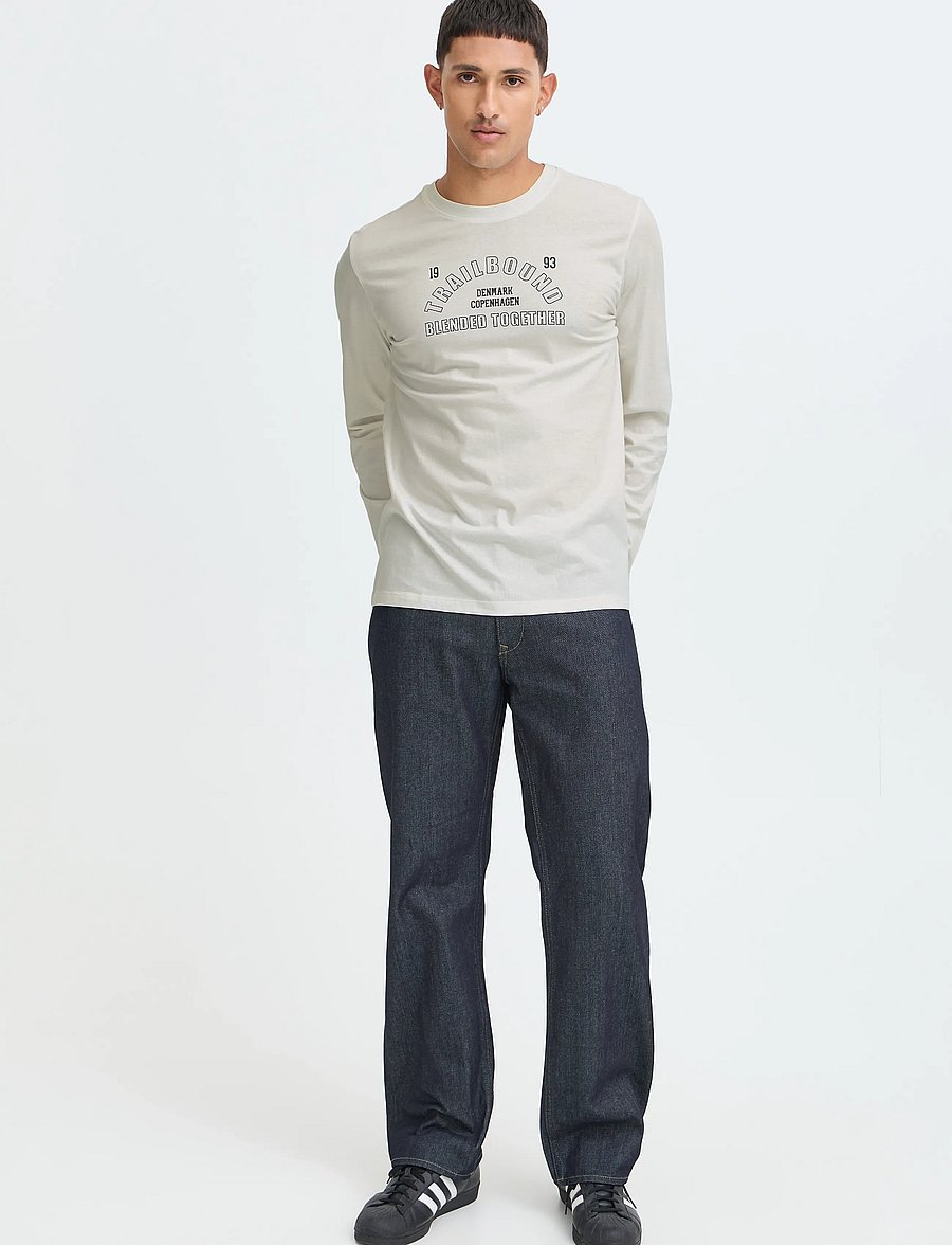 Blend - BHLANDON L/S LOGO TEE - langærmede t-shirts - snow white - 0