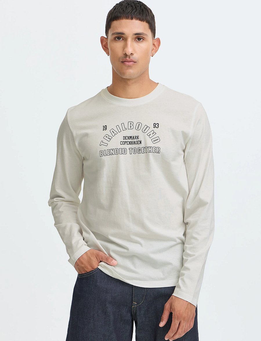 Blend - BHLANDON L/S LOGO TEE - langærmede t-shirts - snow white - 5
