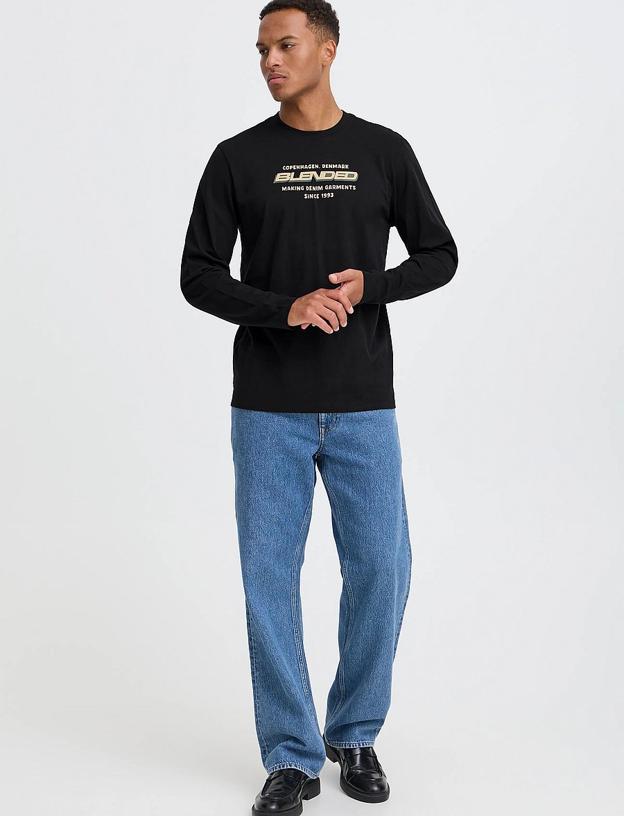 Blend - BHLEONARDO L/S LOGO TEE - langærmede t-shirts - black beauty - 0