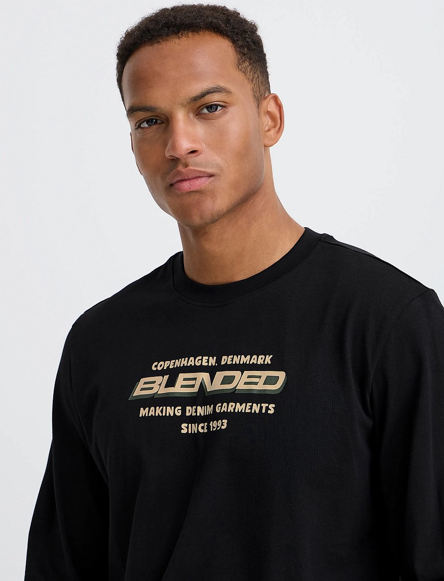Blend - BHLEONARDO L/S LOGO TEE - langærmede t-shirts - black beauty - 4