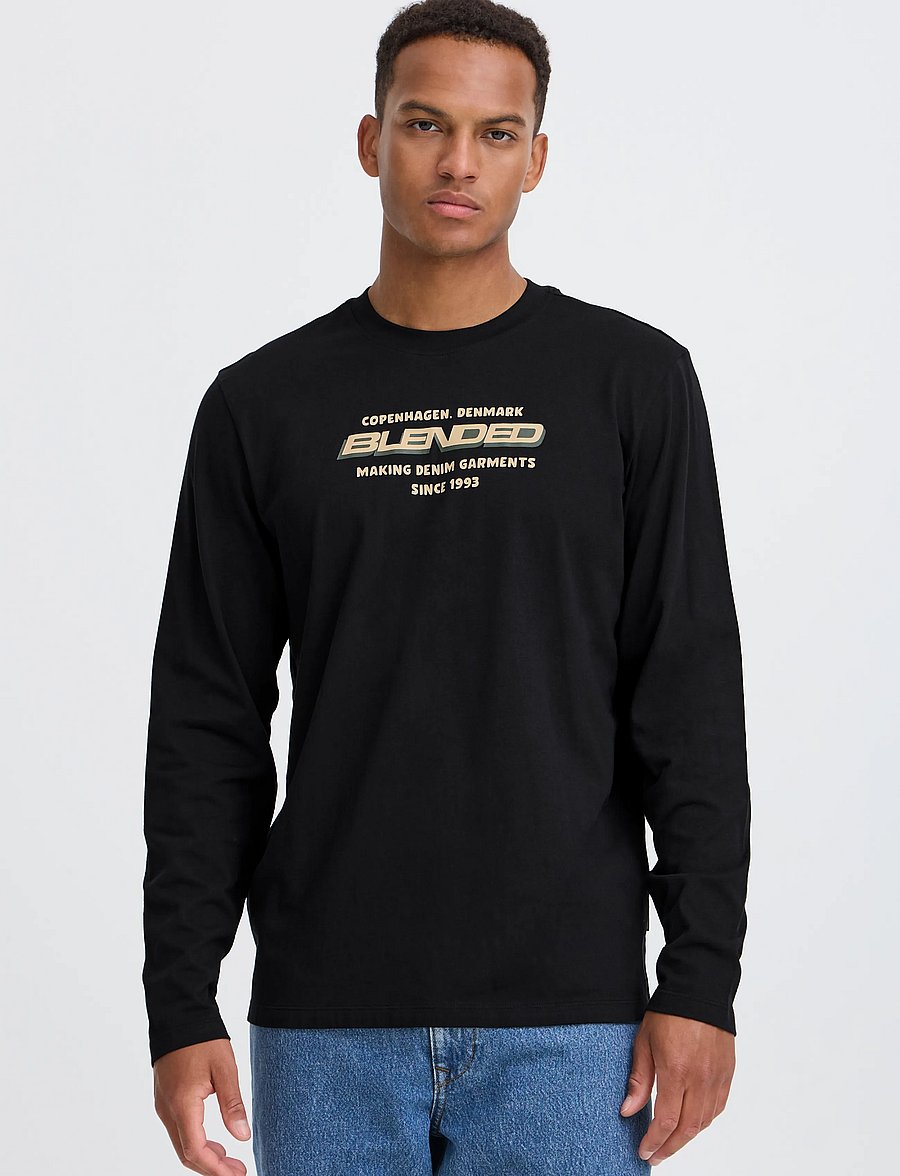 Blend - BHLEONARDO L/S LOGO TEE - langærmede t-shirts - black beauty - 5