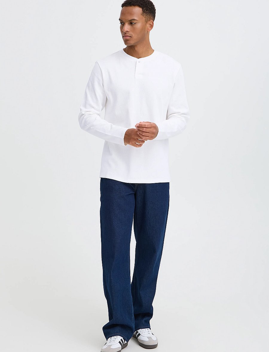 Blend - BHLEWIS L/S STRUCTURE GD TEE - langærmede t-shirts - snow white - 0