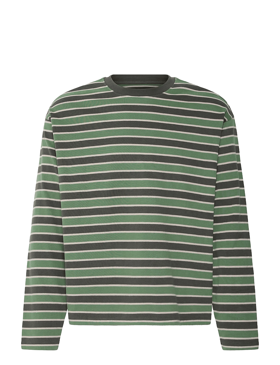 Blend - BHKHALID L/S STRIPE TEE - langærmede t-shirts - elm green - 1