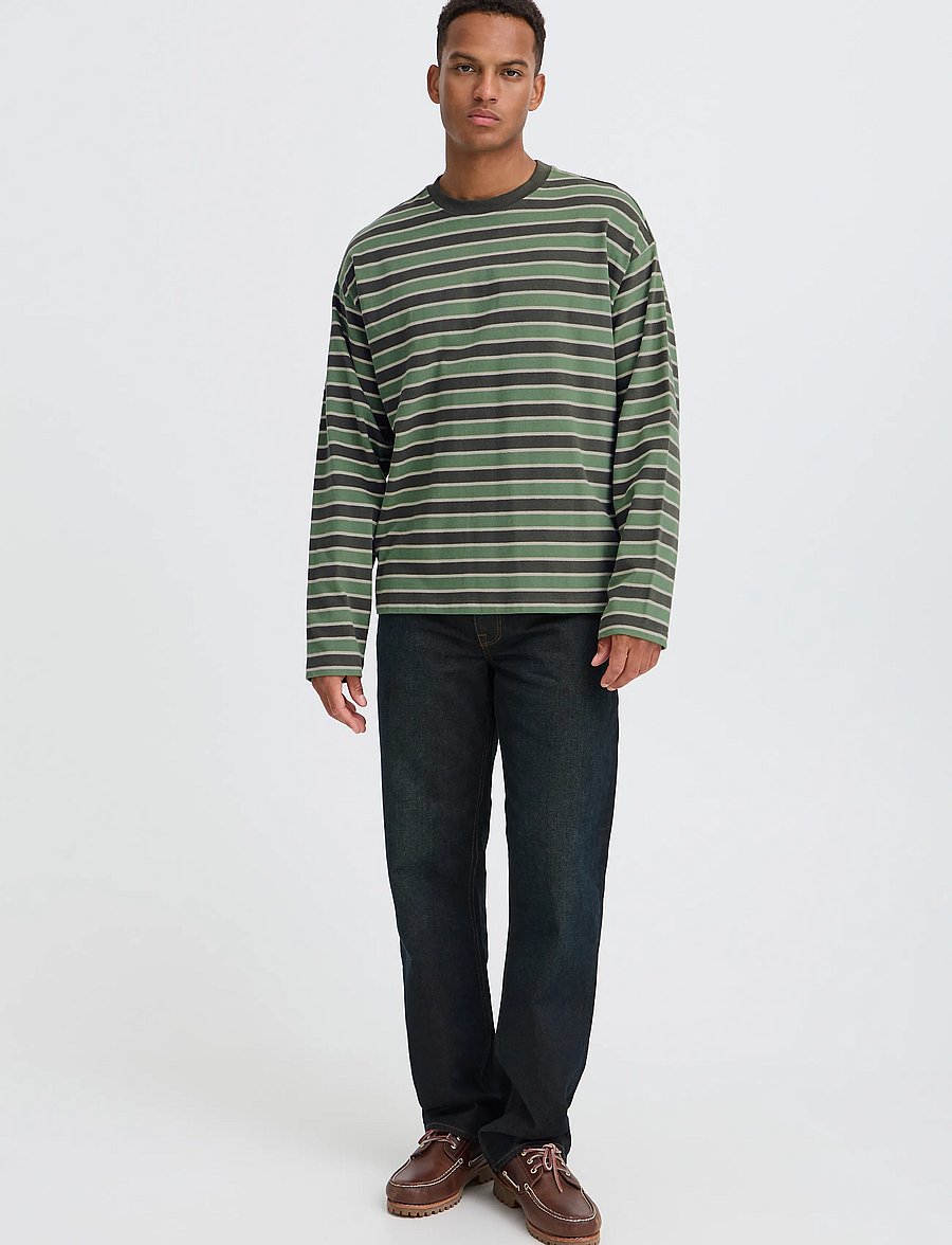 Blend - BHKHALID L/S STRIPE TEE - langærmede t-shirts - elm green - 0