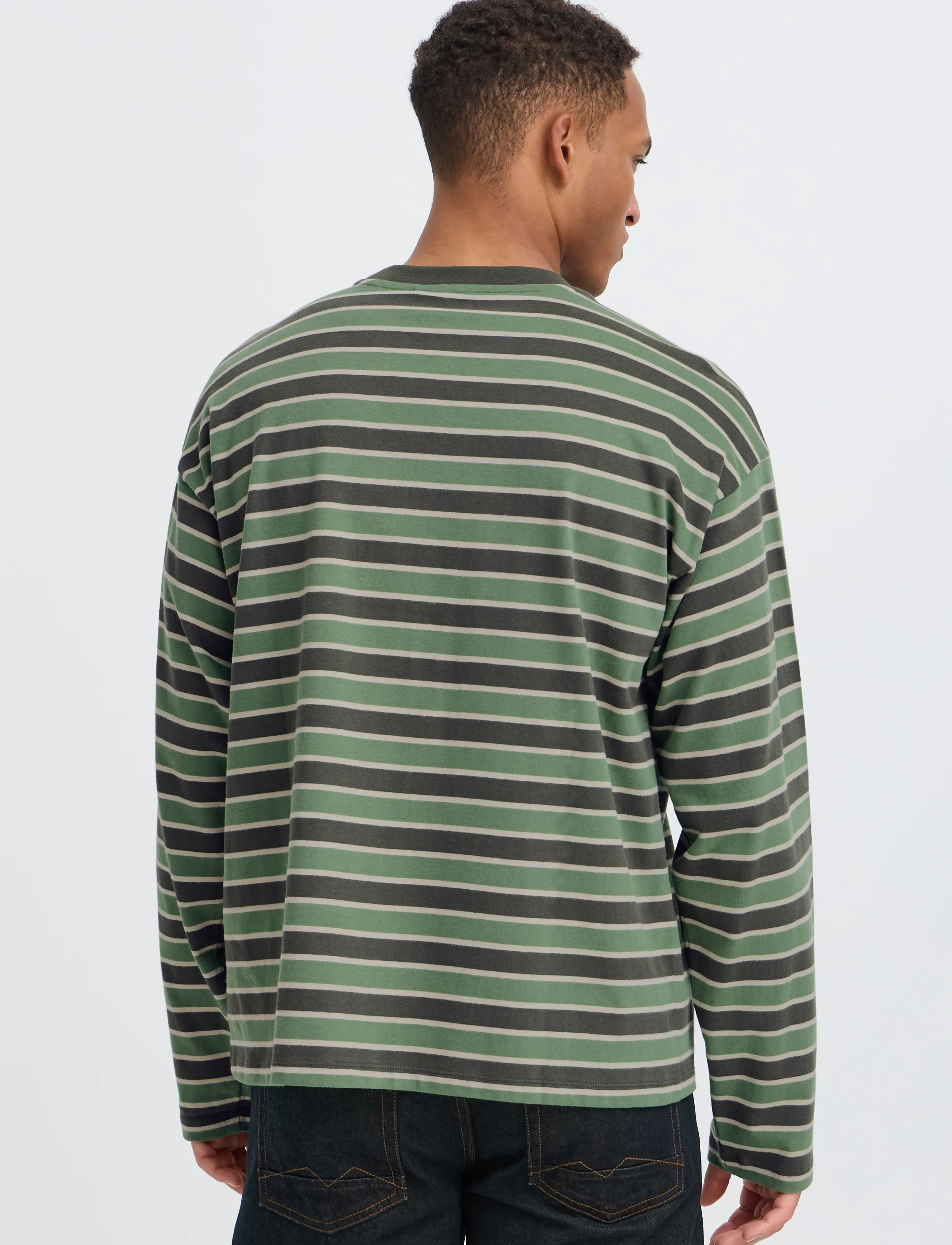 Blend - BHKHALID L/S STRIPE TEE - langærmede t-shirts - elm green - 3