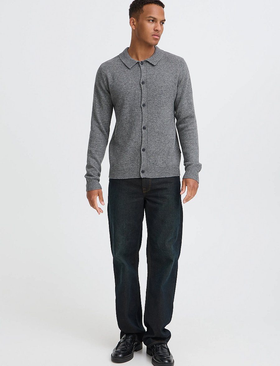 Blend - BHBRANKO POLO CARDIGAN - koftor - pewter melange - 0