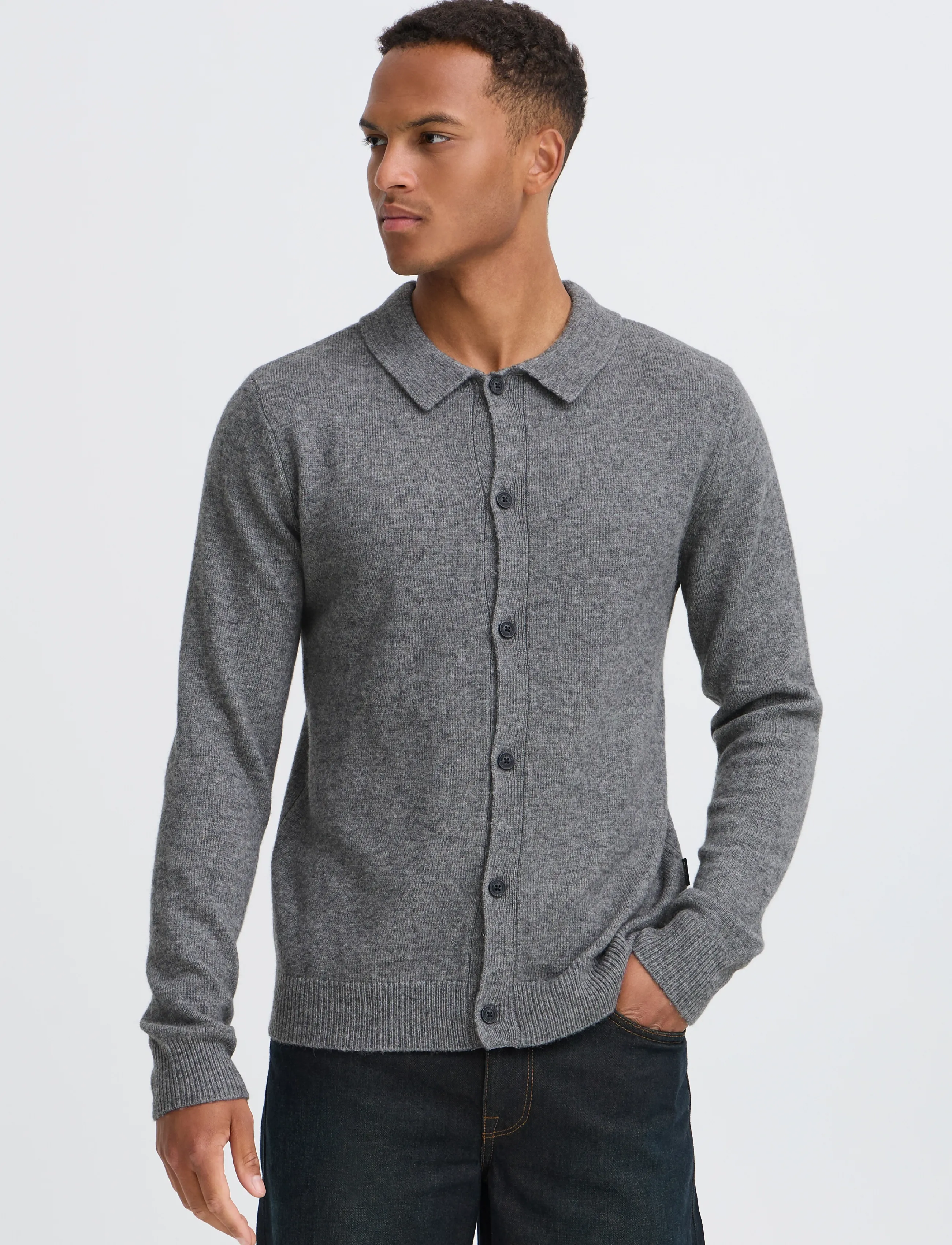 Blend - BHBRANKO POLO CARDIGAN - koftor - pewter melange - 4