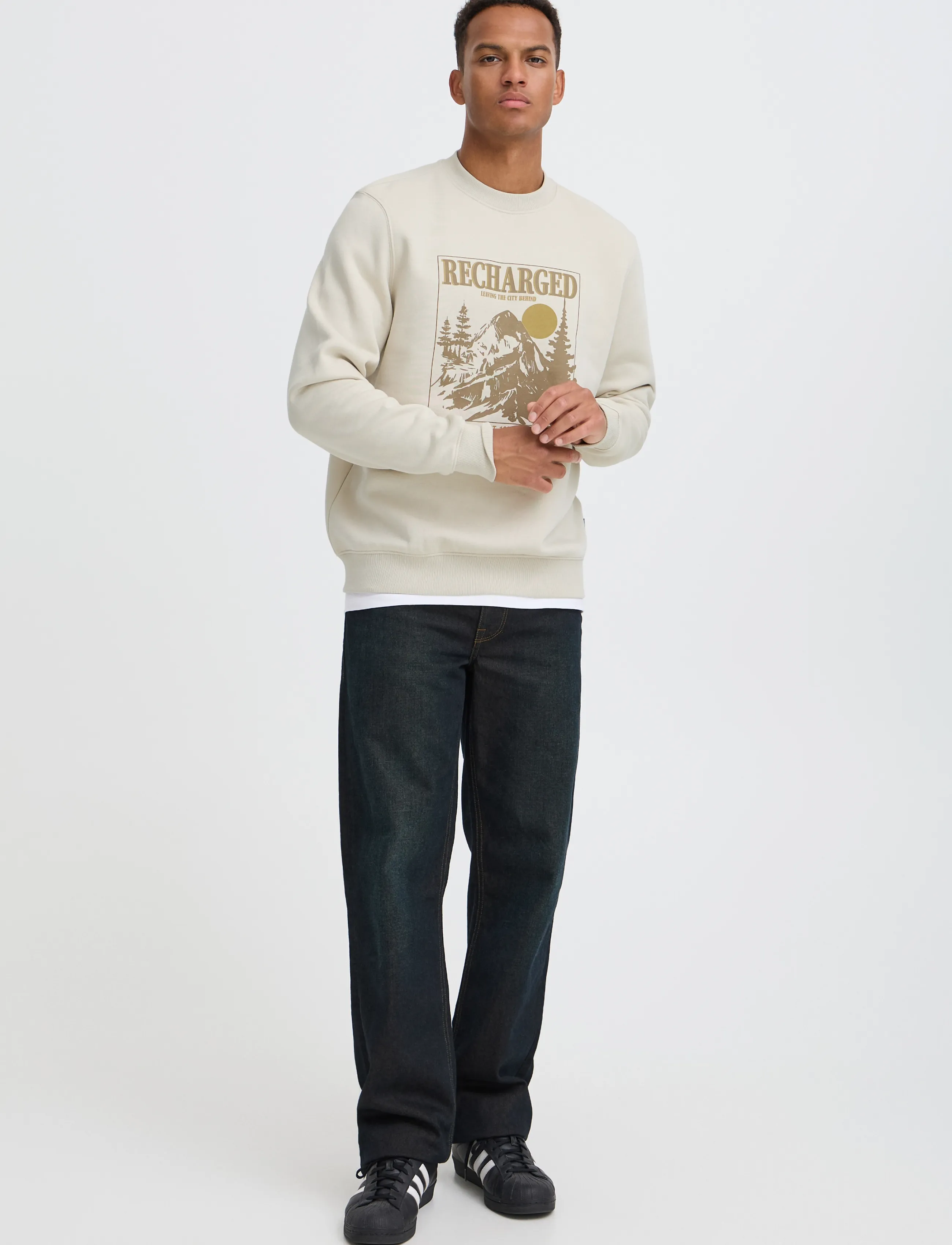 Blend BHLAMONT REG CREW SWEAT - Dressipluusid - OYSTER GRAY / cream