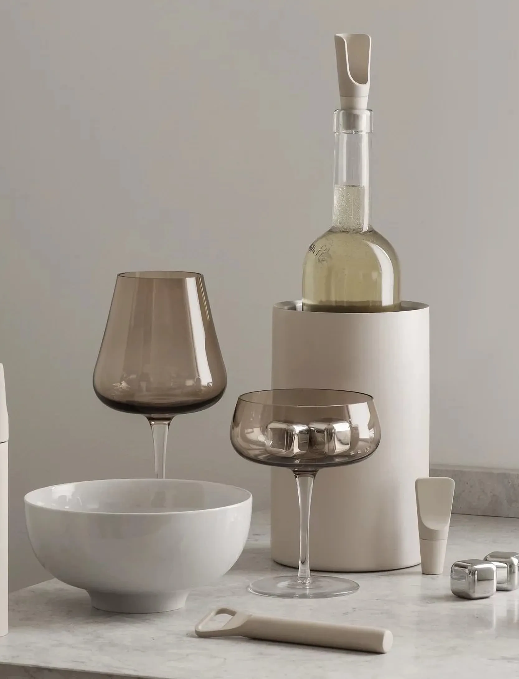 Blomus Set Of 4 Wine Accessories 2,5 X 15 20 Cm Ilo Moonbeam, L cm, Drink & Bar Accessories, Beige - Bottle Openers Stoppers, Homeware