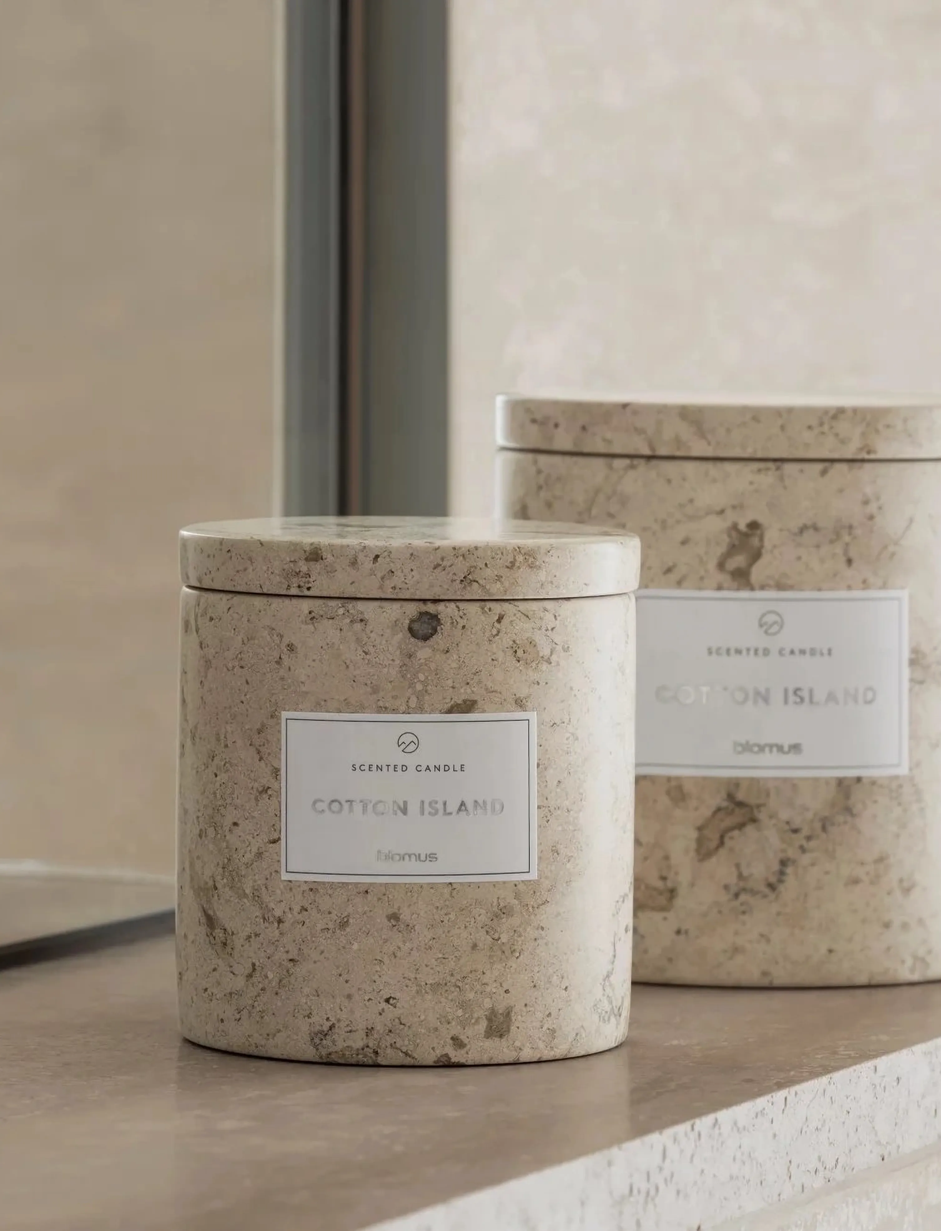 Blomus Scented Travertine Candle 9 Cm, Ø 8 Cm Frabli Travertine, L 80 cm, Home, Beige - Candles, Homeware