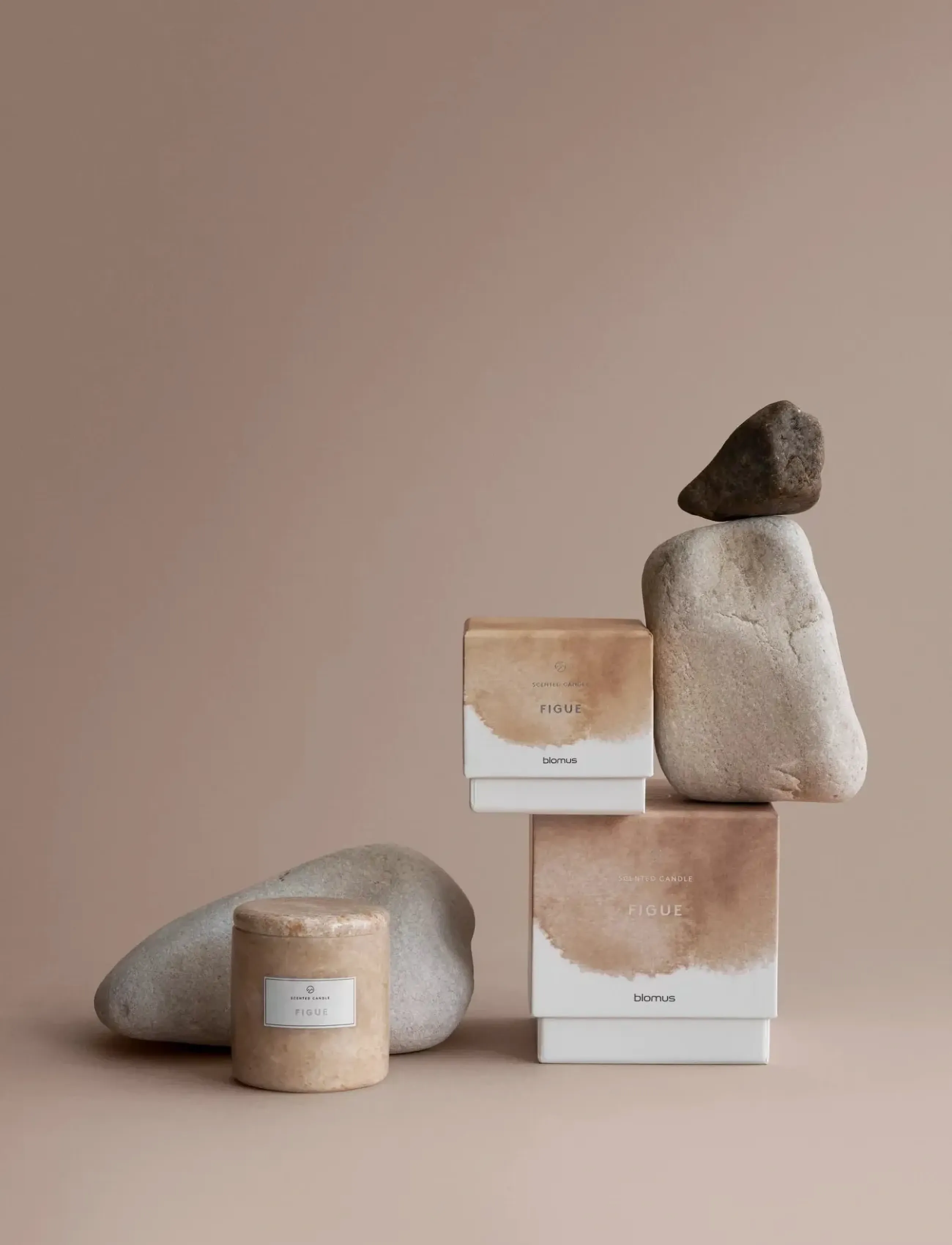 Blomus Scented Travertine Candle 9 Cm, Ø 8 Cm Frabli Indian Tan, L 80 cm, Home, Beige - Candles, Homeware