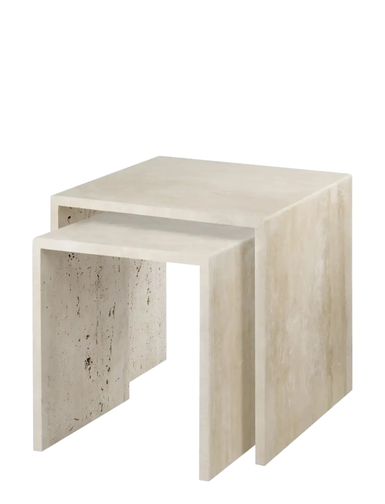 Blomus Set Of 2 Side Tables 45 X 45 X 45 Cm Varu Travertine, Sidebord og lille bord, Beige, Str: L 45CM