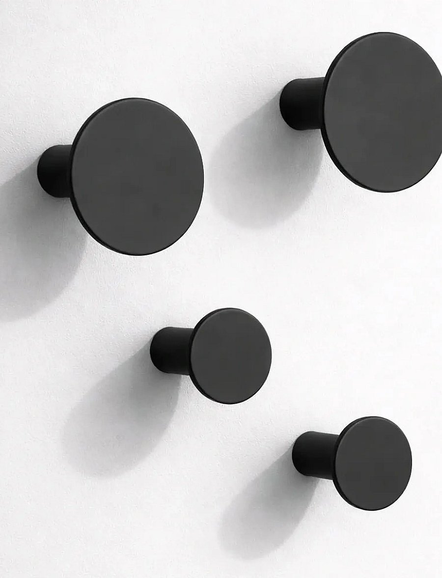 Blomus - Set of 4 Wall Hooks - Ø 8,5 cm / Ø 5 cm - PONTO - Black - haken - black - 0
