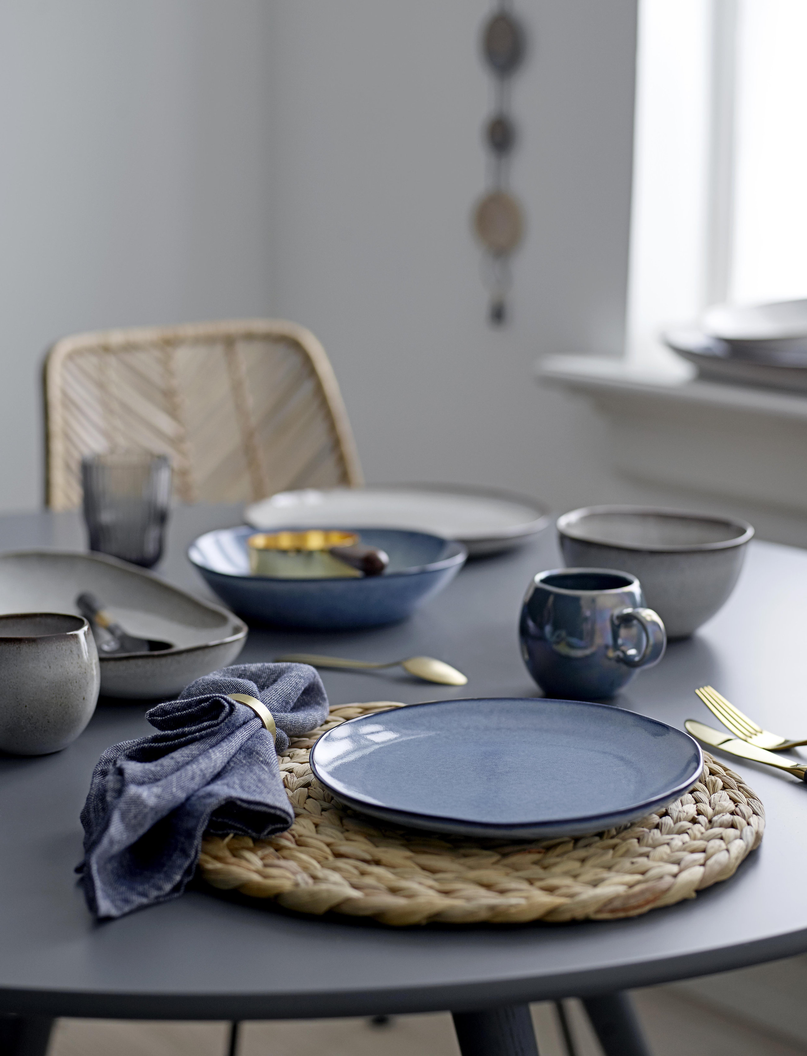 Bloomingville Sandrine Skål, Blå, Stentøj, Ø 22 cm, Blue, Tallerkener > Dybe Tallerkener, Unisex