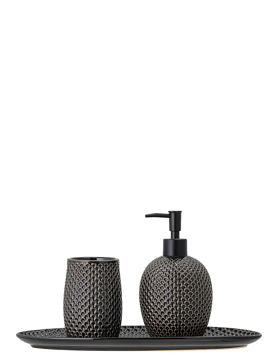 Bloomingville - Hrin Soap Dispenser Set, Grey, Stoneware - hambaharjahoidjad - grey - 1
