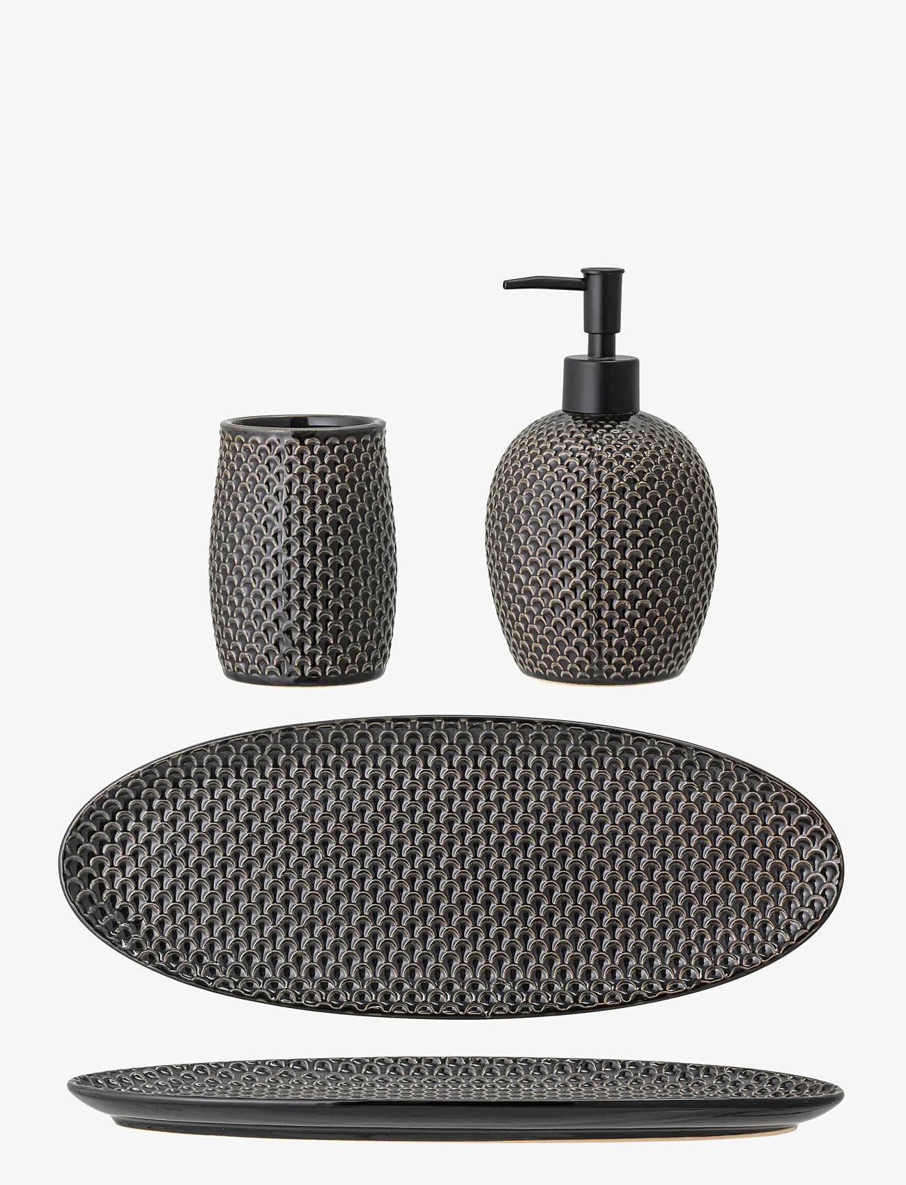 Bloomingville - Hrin Soap Dispenser Set, Grey, Stoneware - tandbørsteholdere - grey - 2