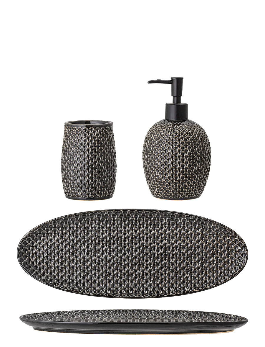 Bloomingville - Hrin Soap Dispenser Set, Grey, Stoneware - hambaharjahoidjad - grey - 2