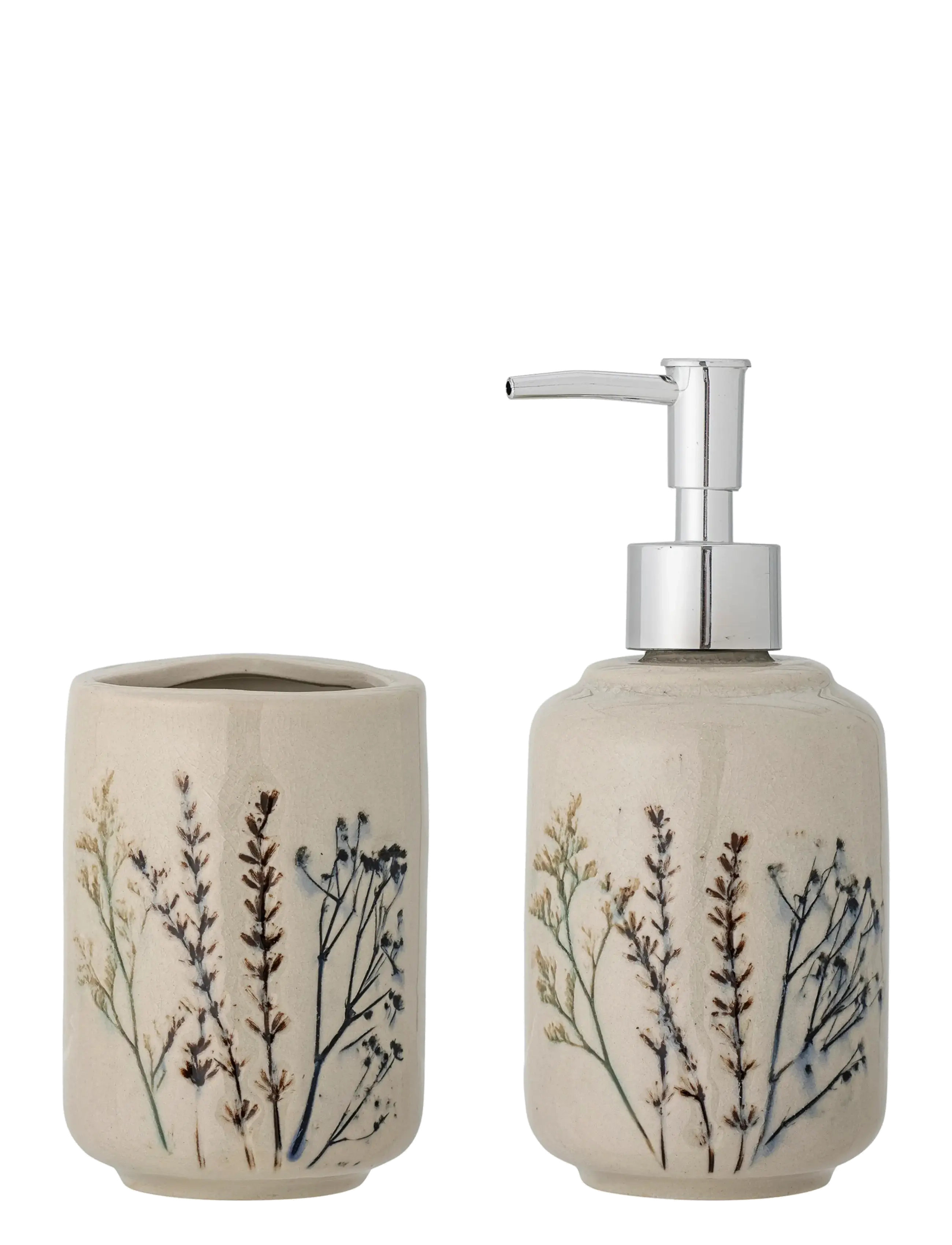 Bloomingville Bea Soap Dispenser Set, Nature, Stoneware - Seebidosaatorid ja -alused - BEIGE / beige