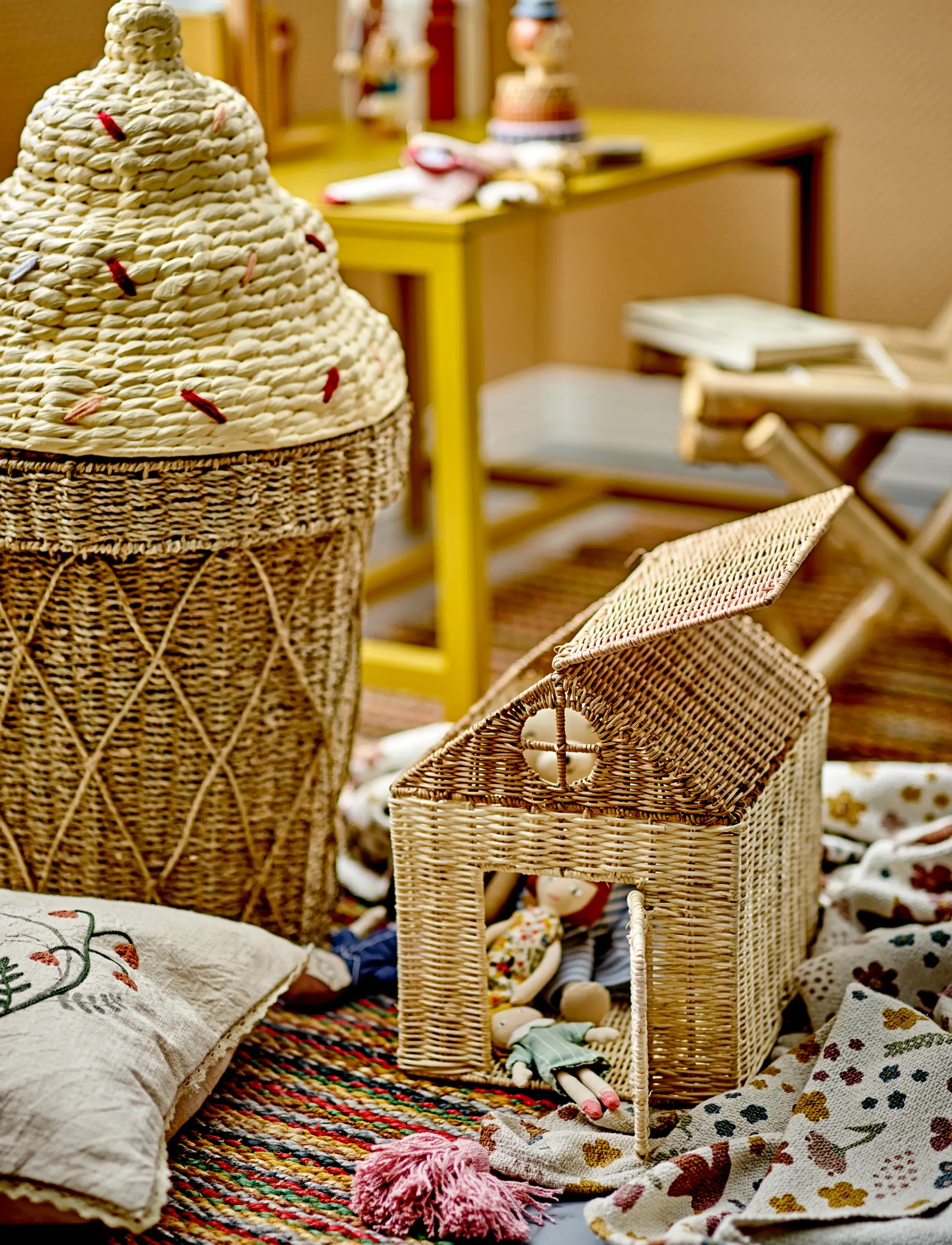 Bloomingville Cillie Basket W/Lid, H72 cm, Storage, Mehrfarbig/gemustert - Storage Baskets, Kinder