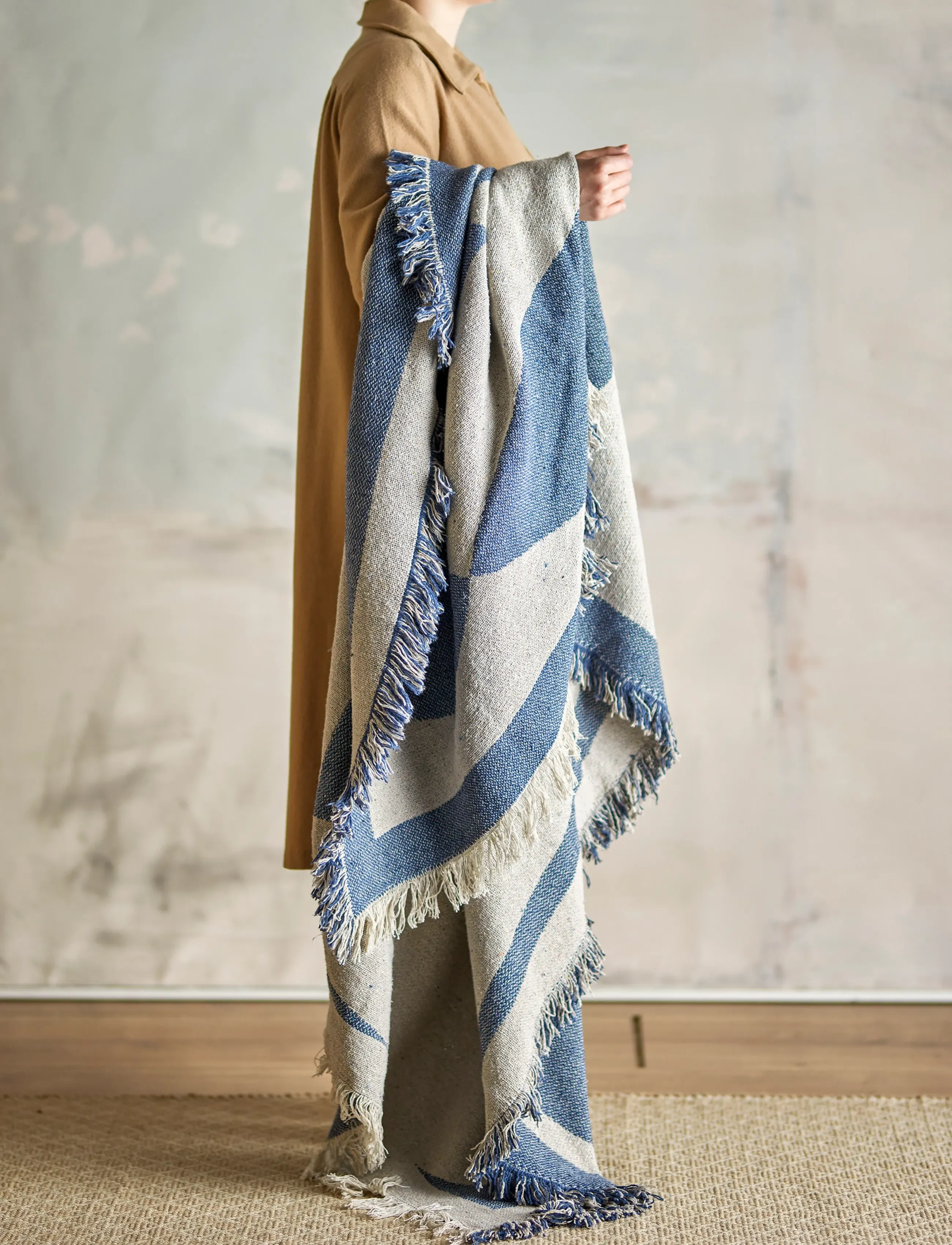 Bloomingville - Agno Throw, Blue, Recycled Cotton - decken - blue - 3