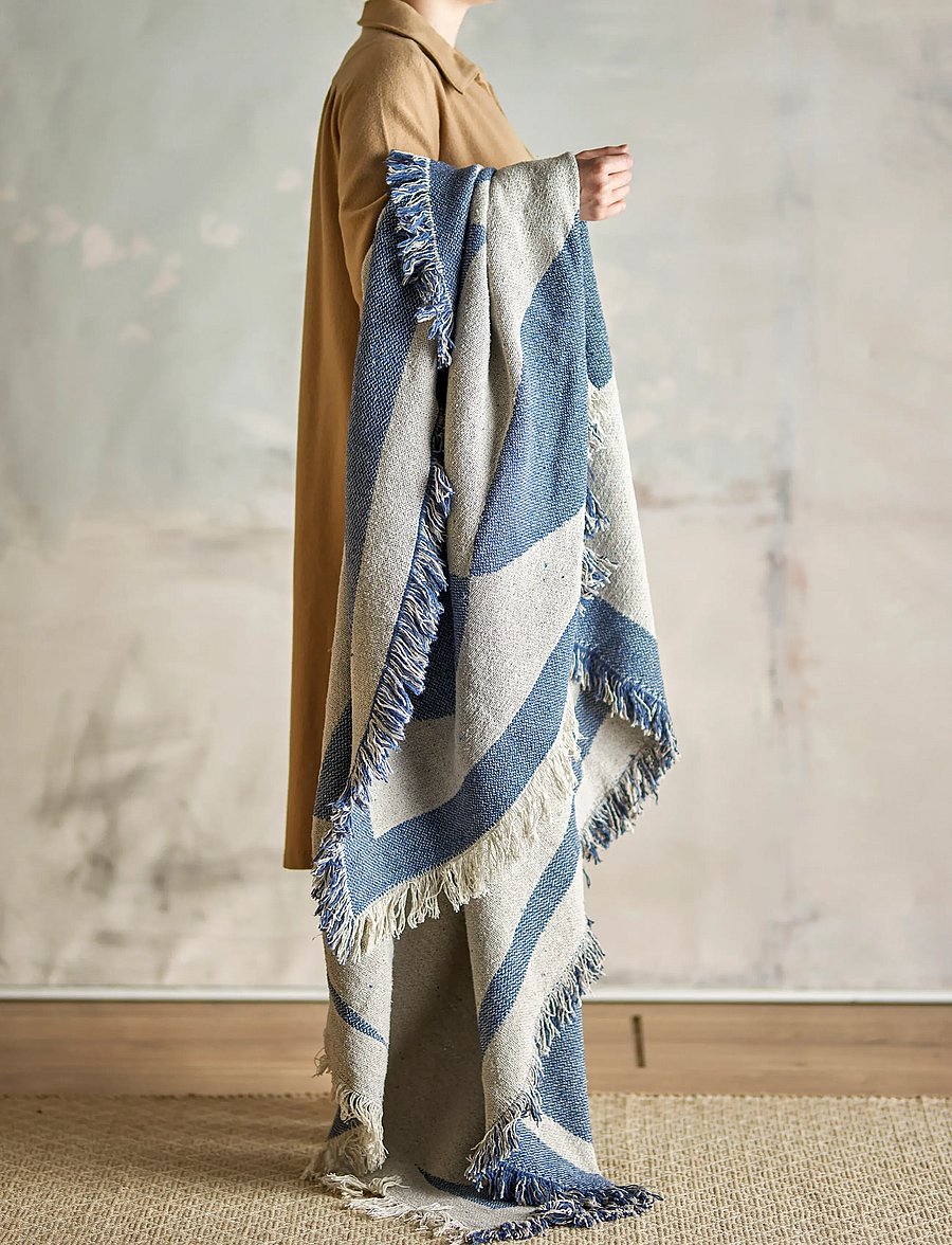 Bloomingville - Agno Throw, Blue, Recycled Cotton - decken - blue - 3