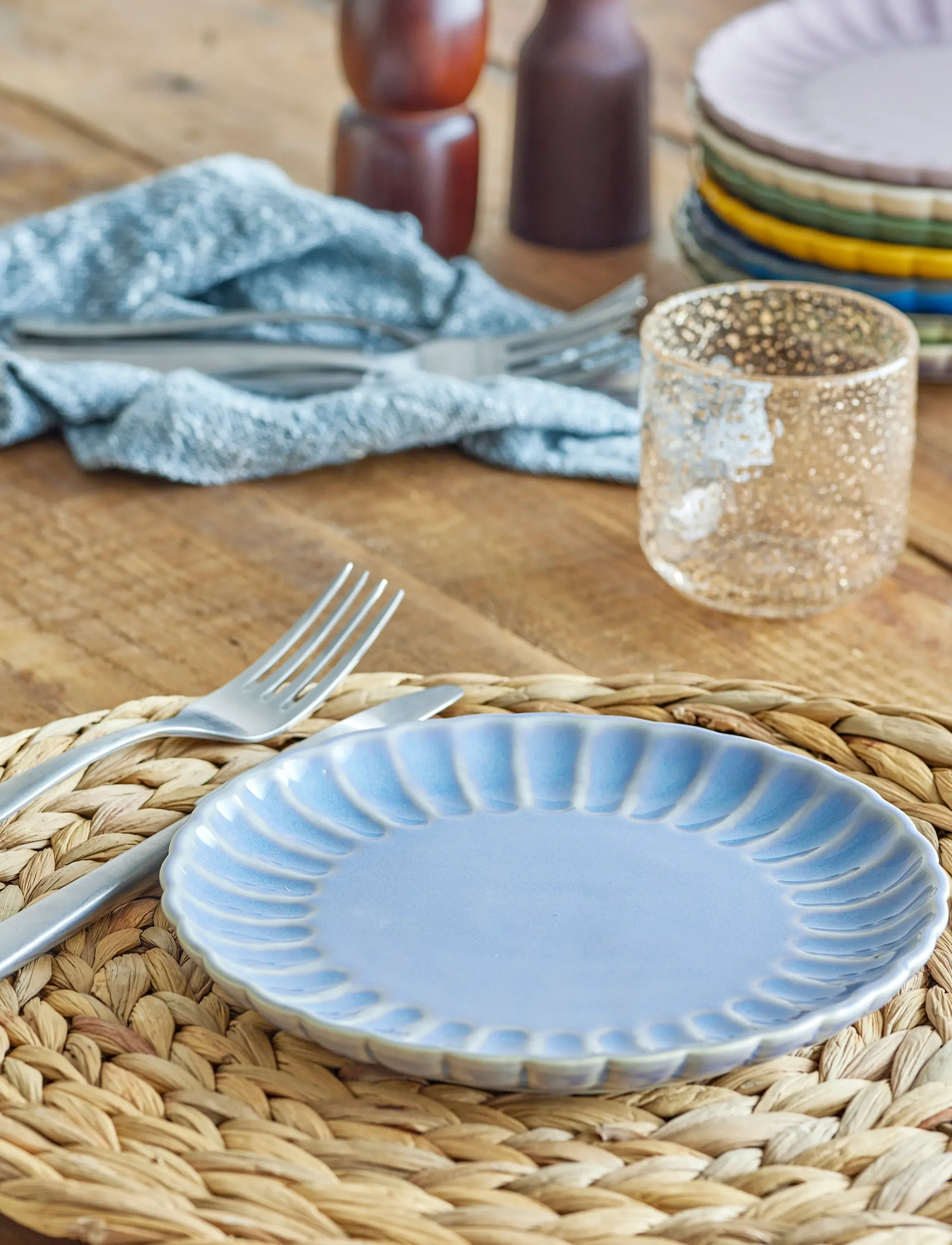 Bloomingville - Latina Plate, Blue, Stoneware - dinner plates - blue - 5