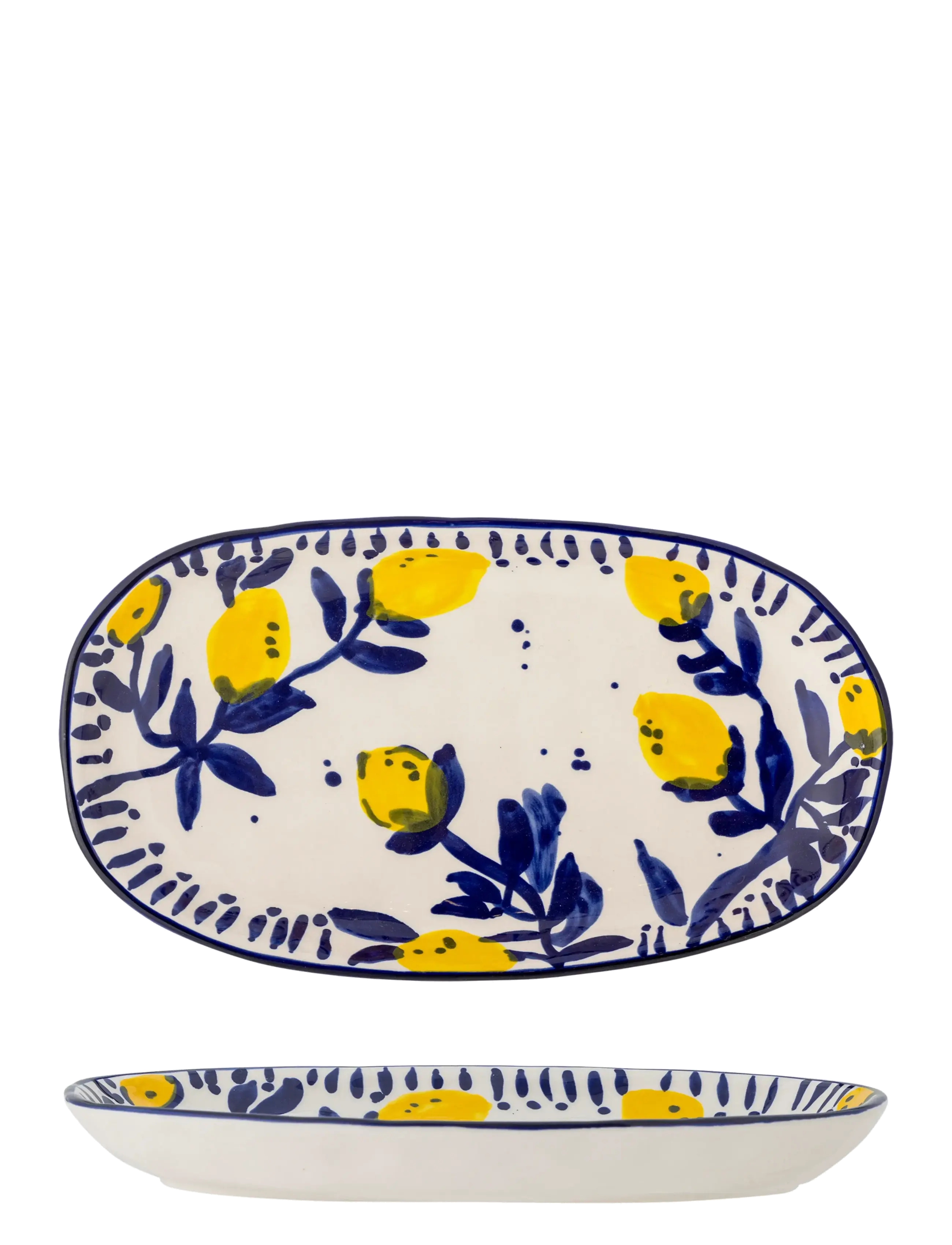 Bloomingville Maxima Serving Plate, Blue, Stoneware, Serveringsfad, Multi/mønstret, Str: 29X4X16.5CM