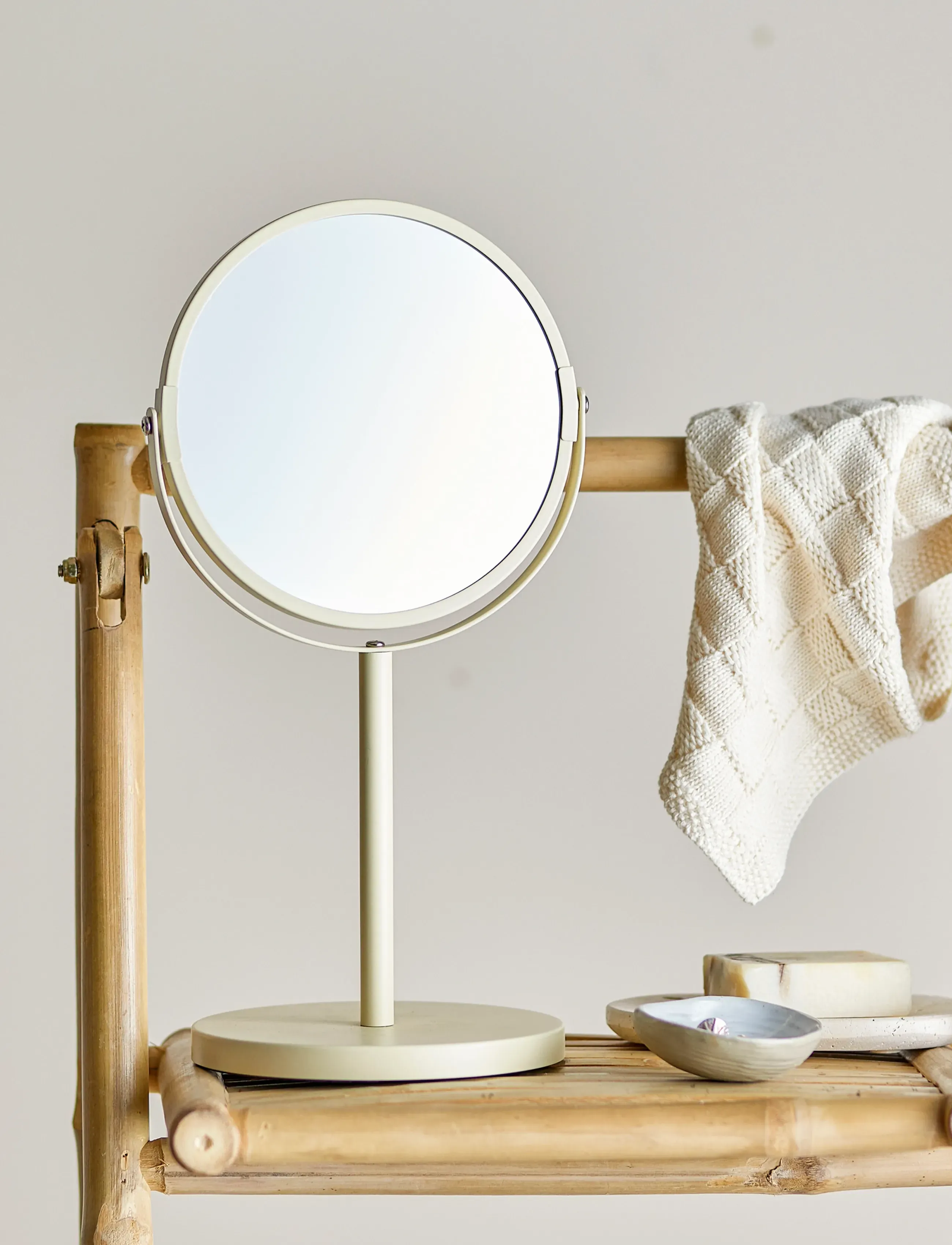 Bloomingville Milde Table Mirror, Nature, Metal, Ø 20 cm, Bathroom Interior, Creme - Mirrors, Homeware