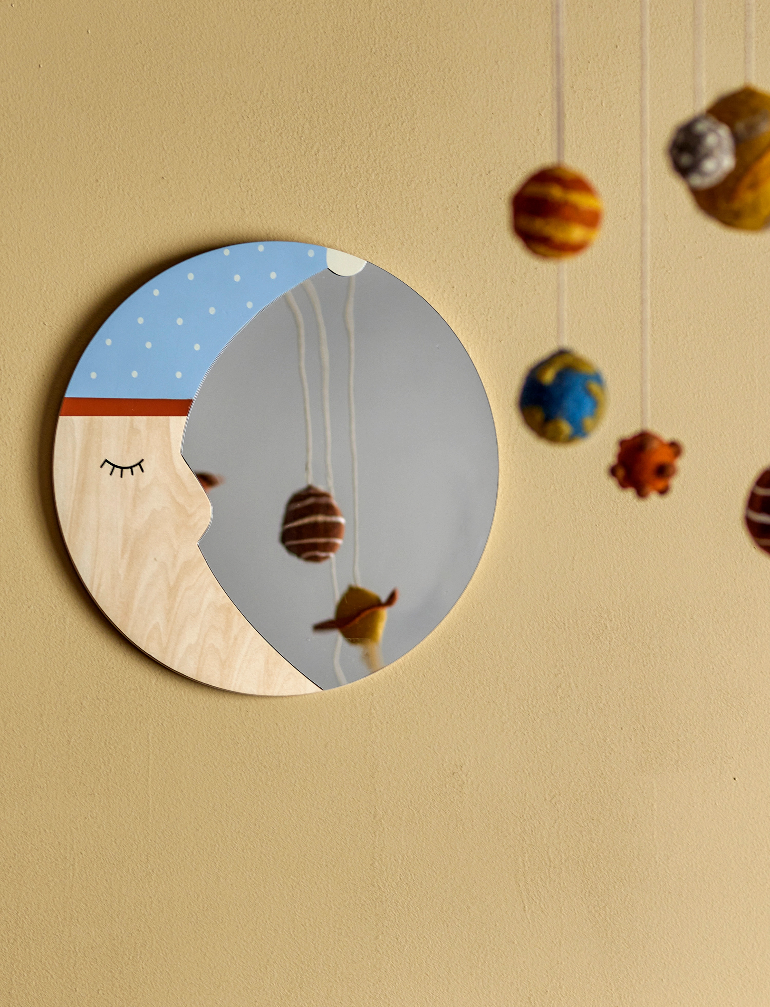 Bloomingville Moony Wall Mirror, Ø 40 cm, Kids Decor, Mehrfarbig/gemustert - Decors, Kinder