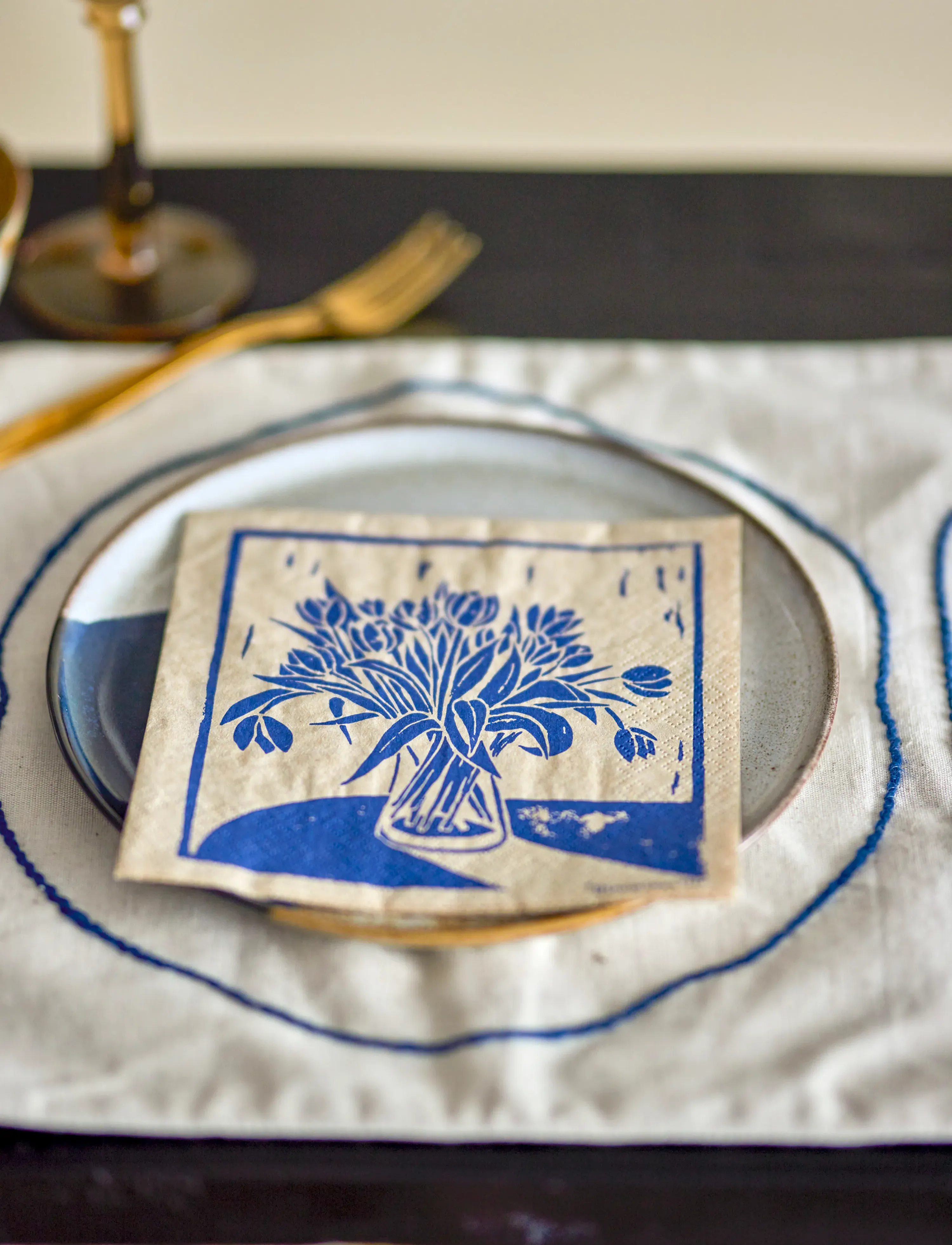 Bloomingville - Tulips Napkin - blue - 1