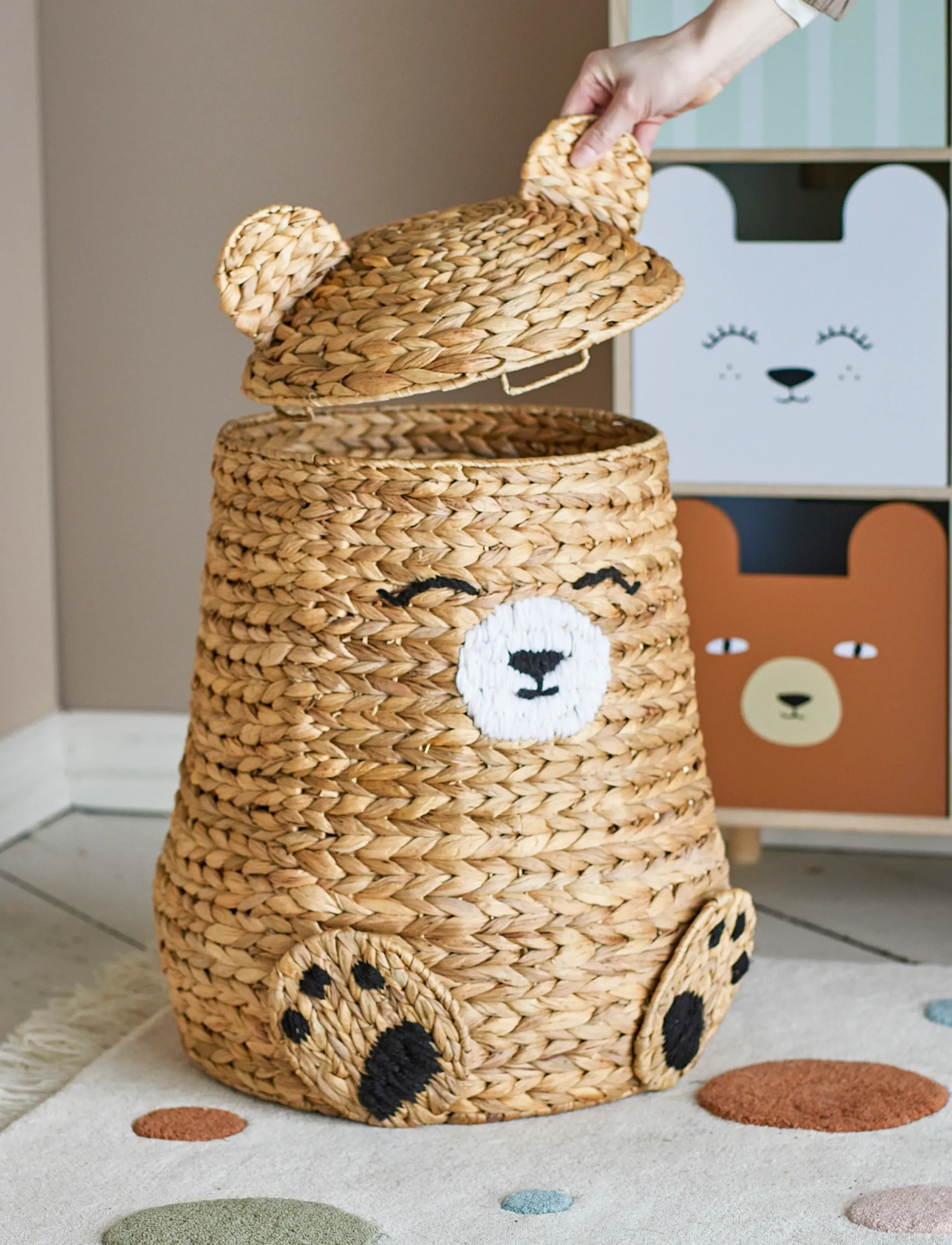 Bloomingville Timone Basket W/Lid, 57 cm, Storage, Beige - Storage Baskets, Kinder