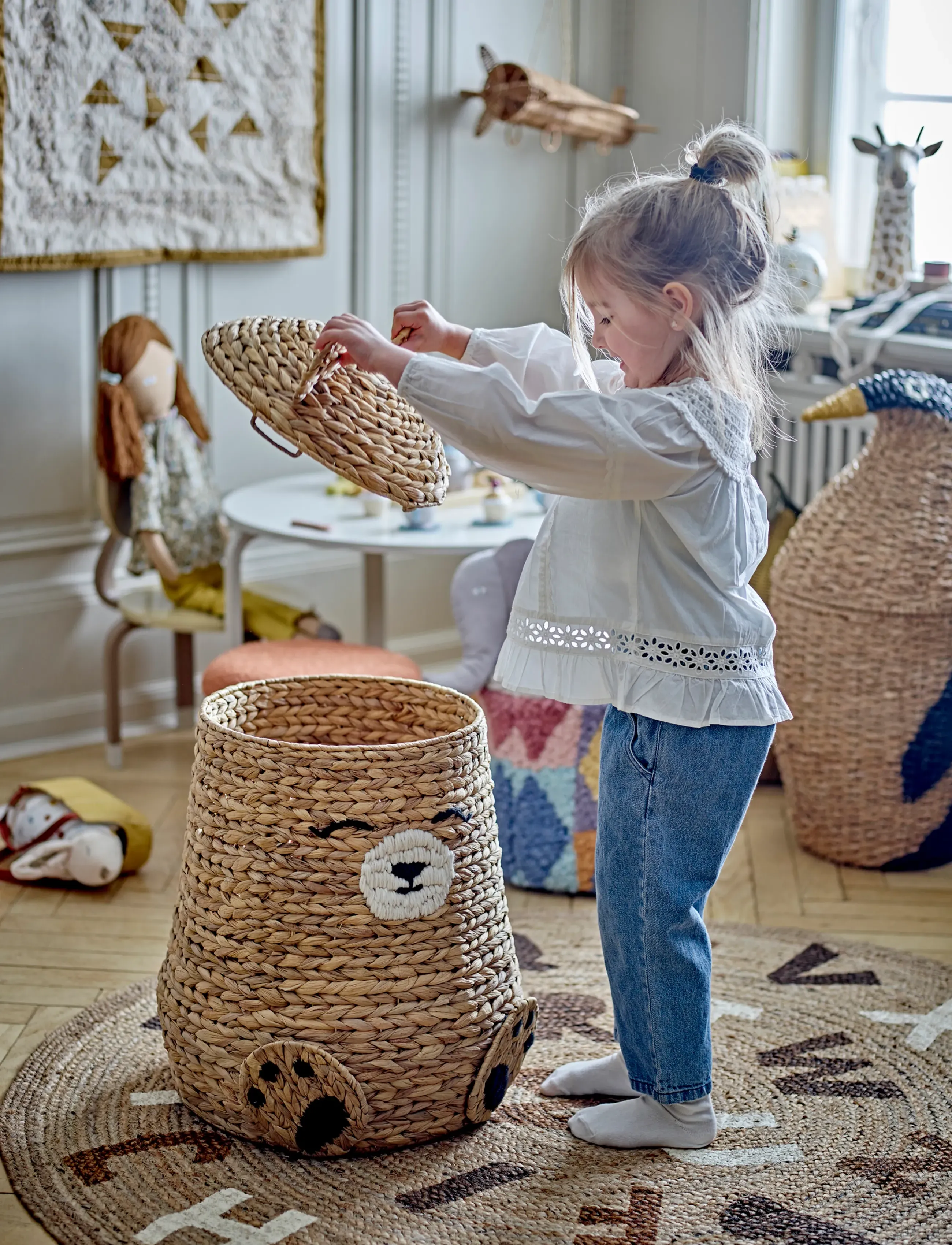 Bloomingville - Timone Basket w/Lid - opbevaringskurve - nature - 4