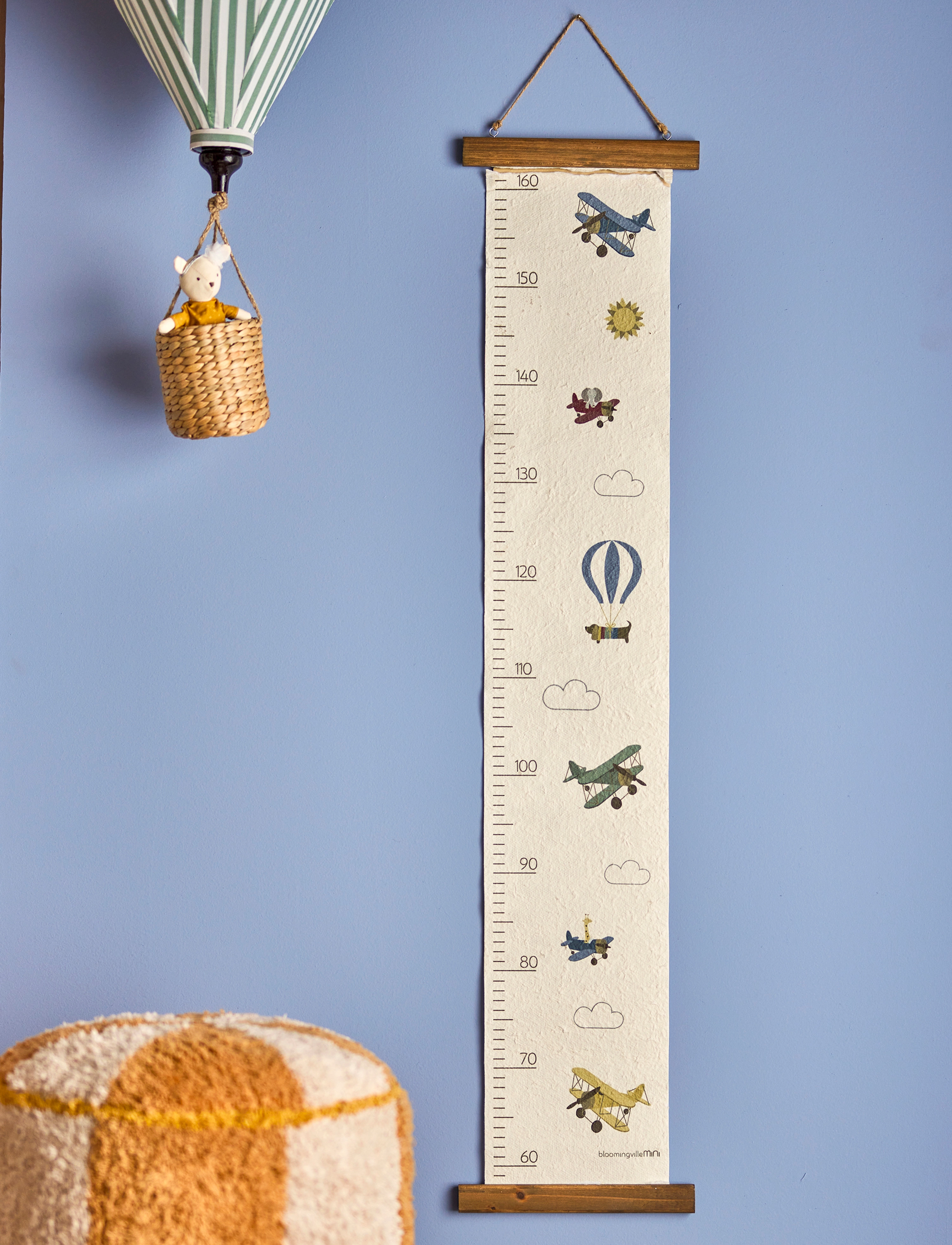 Bloomingville Plane Measure Board, 114X24 cm, Wall Stickers, Blau - Growth Chart, Kinder