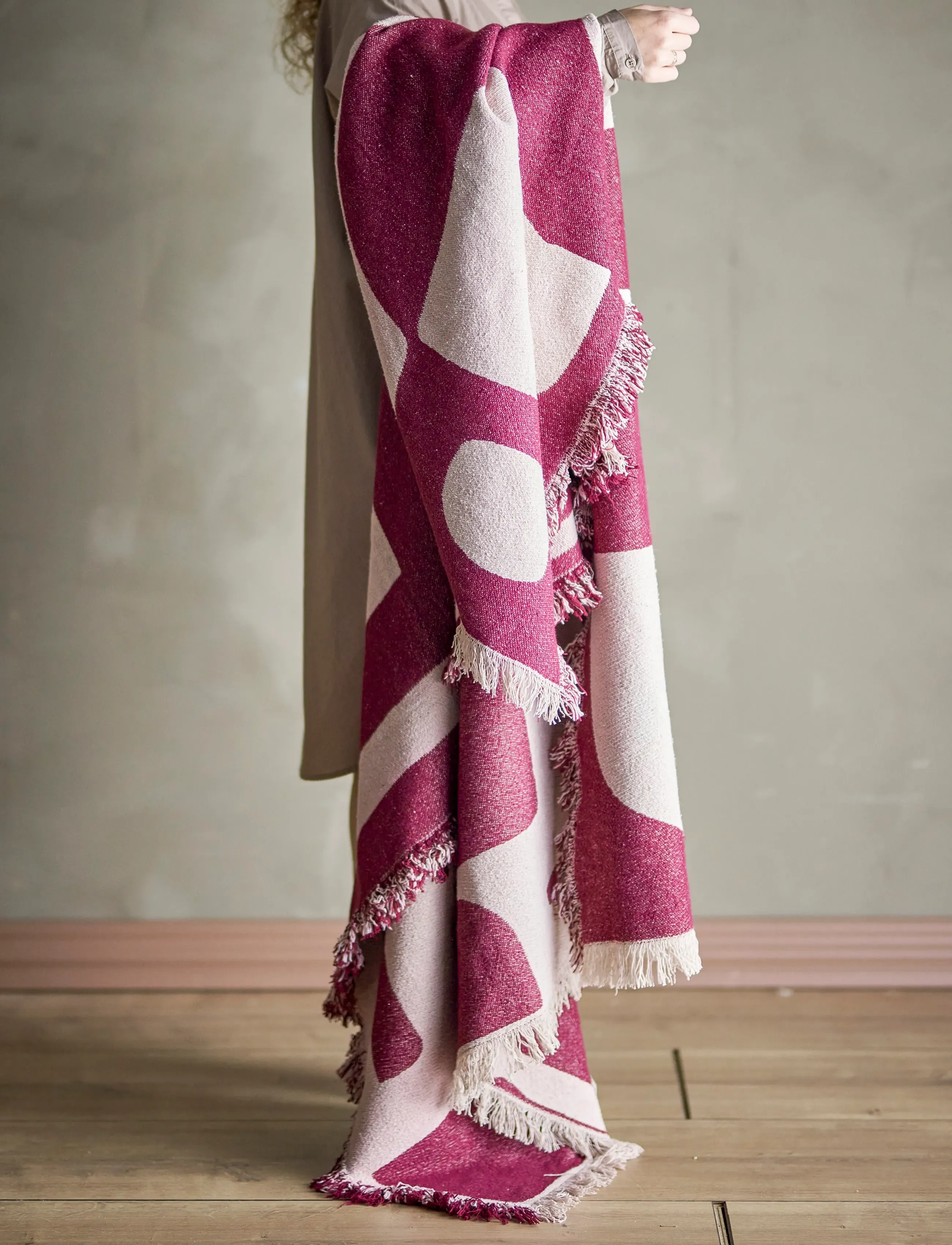 Bloomingville Olica Throw, Red, Recycled Cotton, 160X130 cm, Cushions & Blankets, Burgunderrot - Blankets Throws, Homeware
