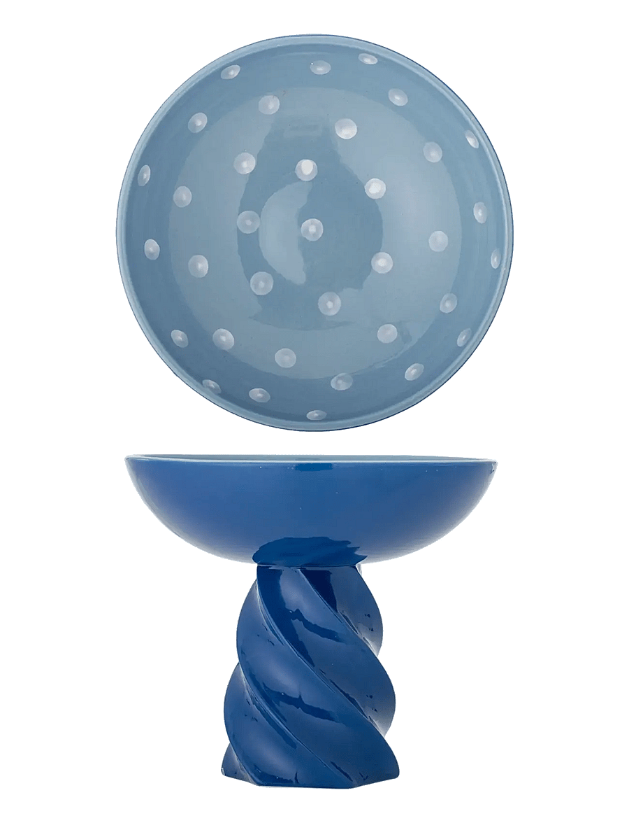 Bloomingville - Riley Pedestal Bowl - dekoschalen - blue - 1