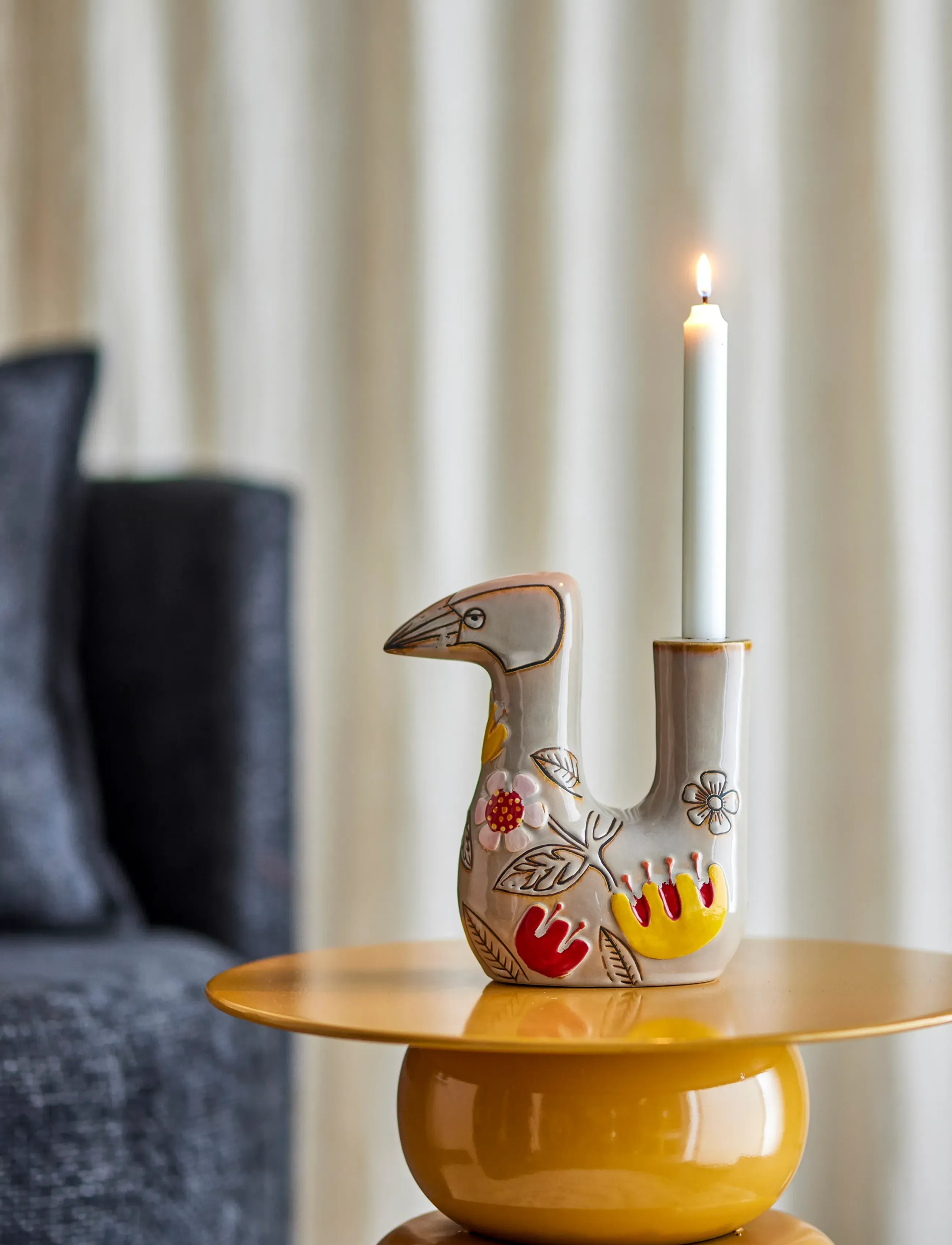 Bloomingville Vivielle Candle Holder, H21 cm, Beige, Candle & Tealight Holders > Candle Holders, Unisex