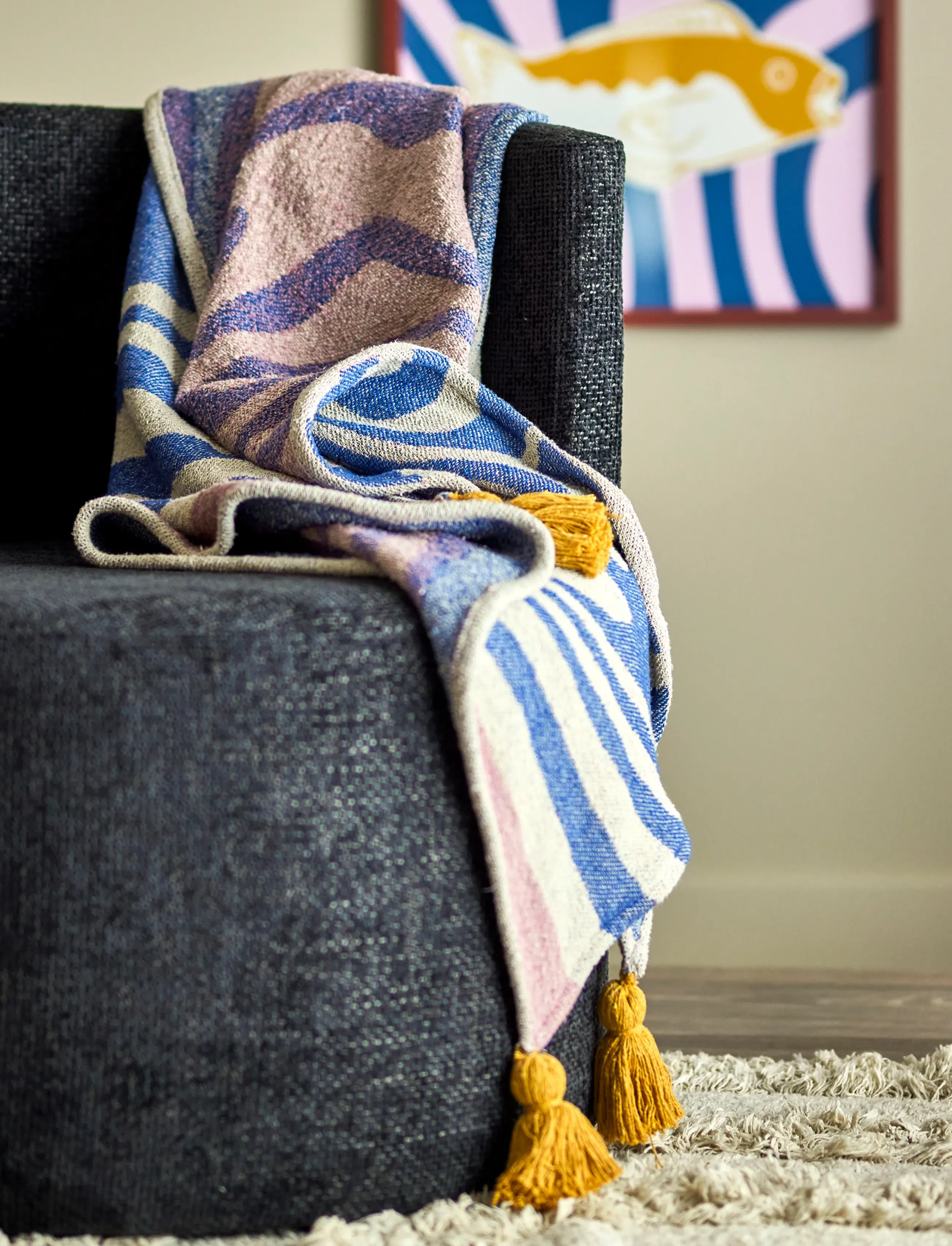 Bloomingville Arlie Throw, 160X130 cm, Cushions & Blankets, Blau - Blankets Throws, Homeware