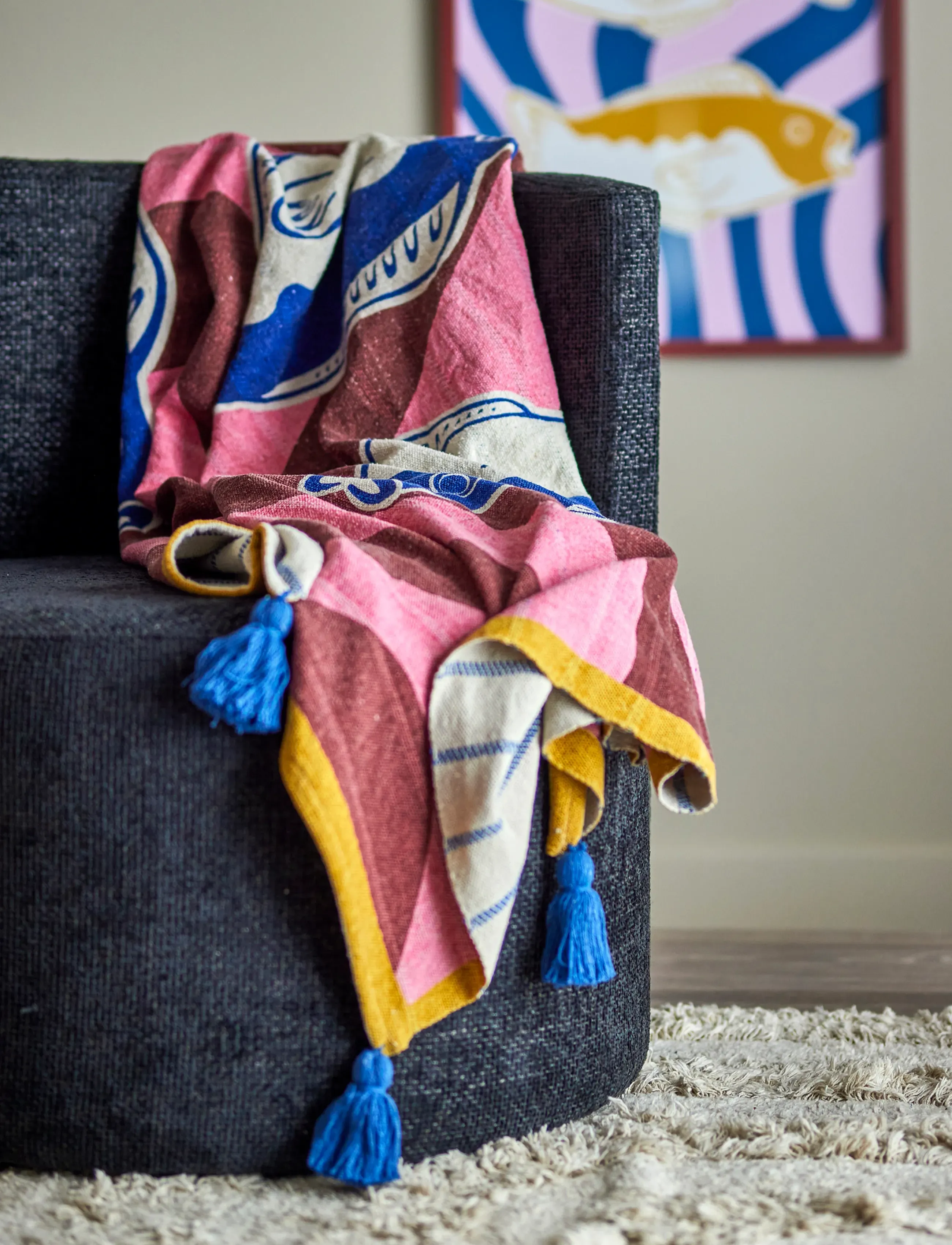 Bloomingville Remy Throw, 160X130 cm, Cushions & Blankets, Mehrfarbig/gemustert - Blankets Throws, Homeware