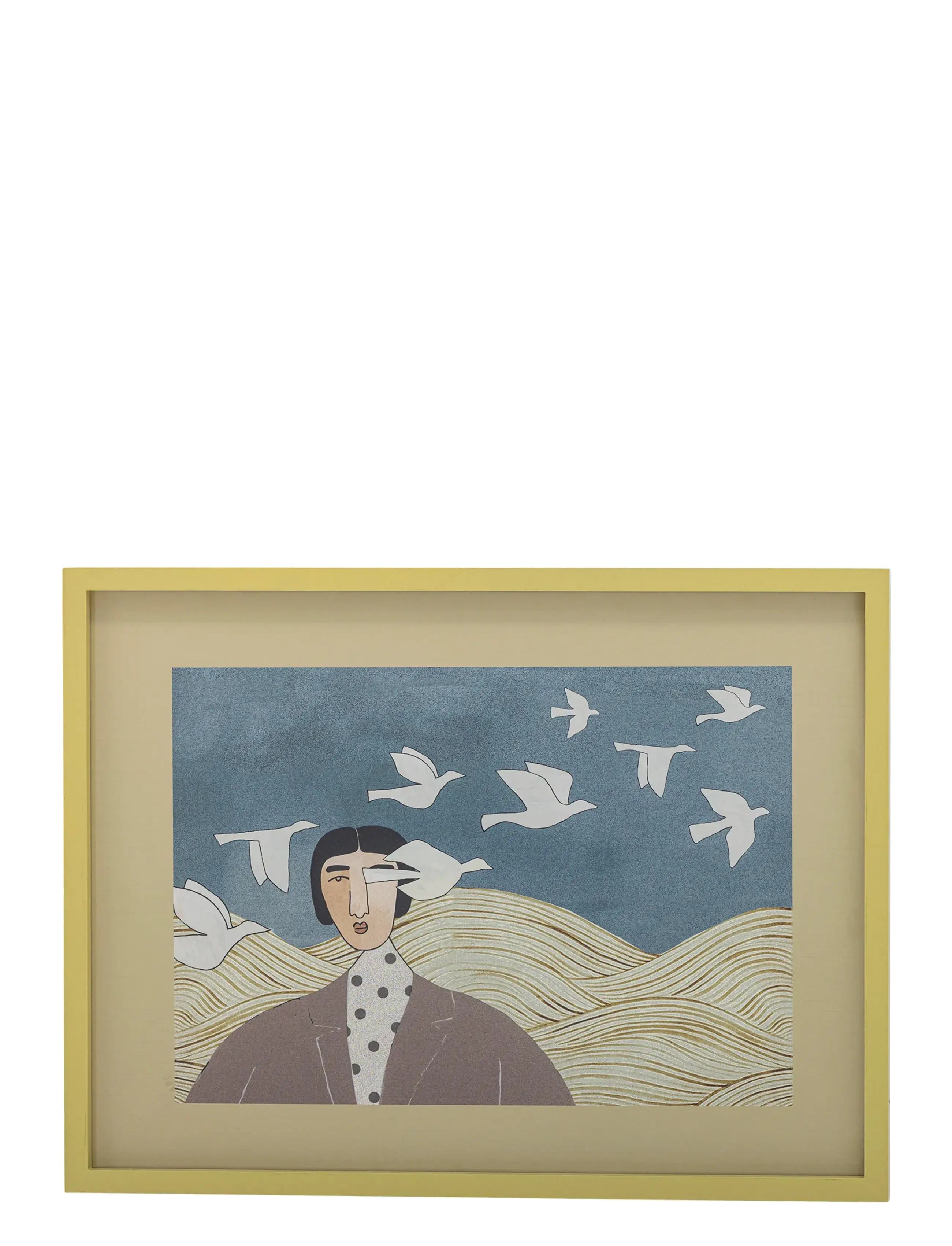 Bloomingville Flyvielle Illustration W/ Frame, Illustrations, Gul, Str: 62X47X2.5CM