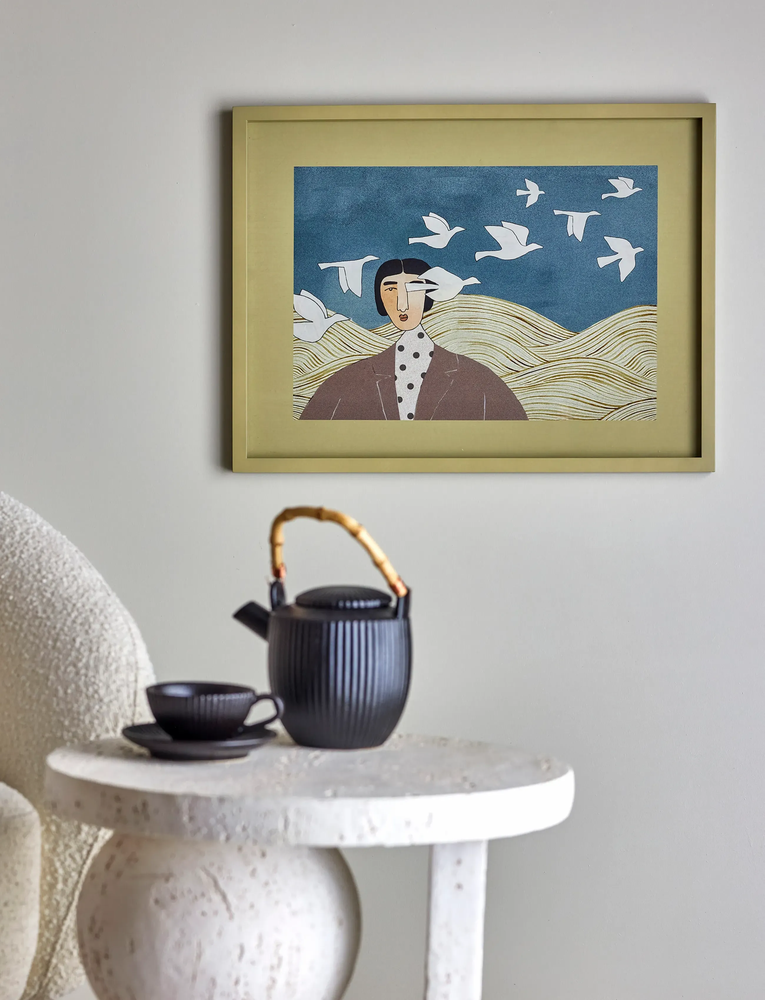 Bloomingville Flyvielle Illustration W/ Frame, 62X47X2.5 cm, Posters, Gelb - Illustrations, Homeware
